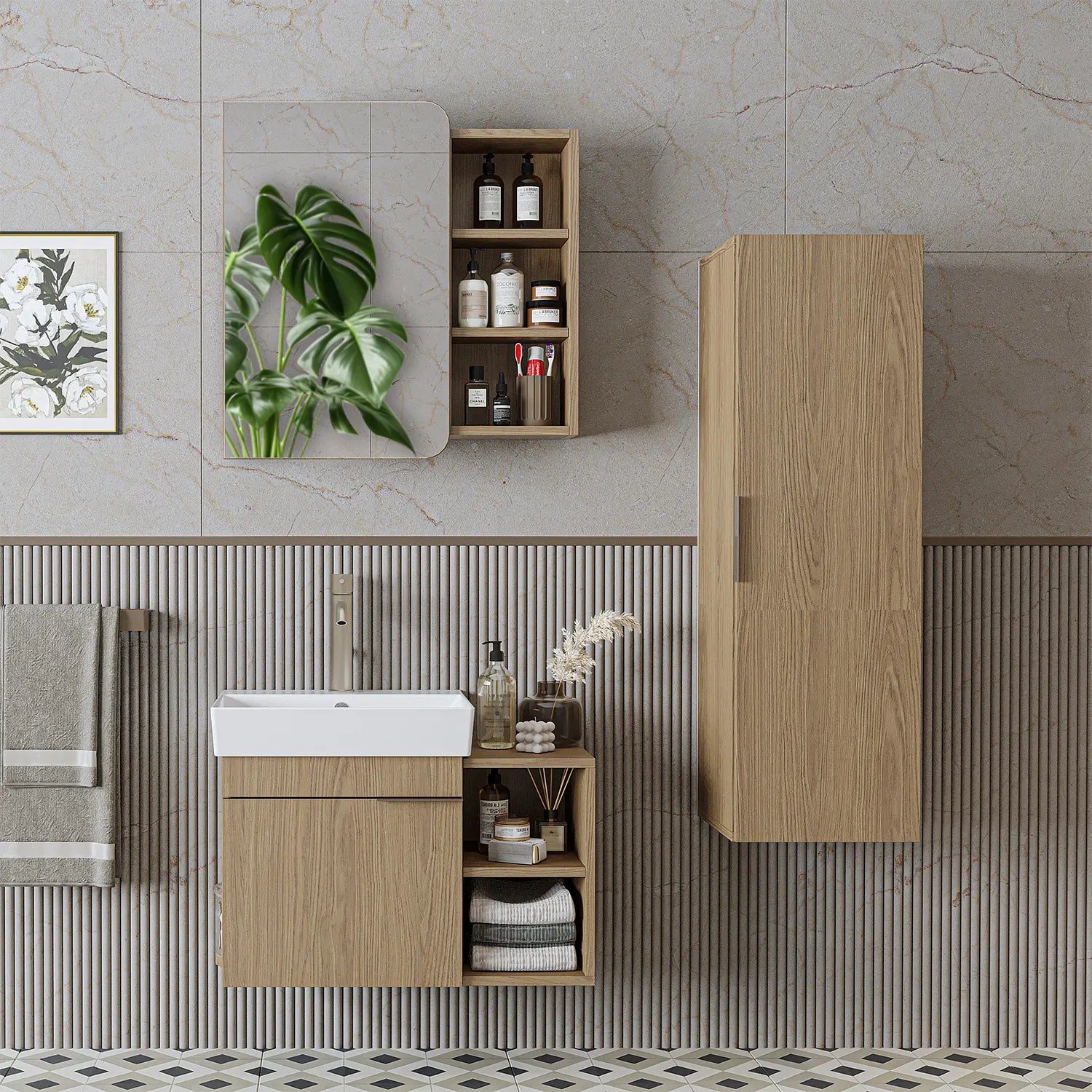 Lavabolu Banyo Dolabı 3lü Set - Likya