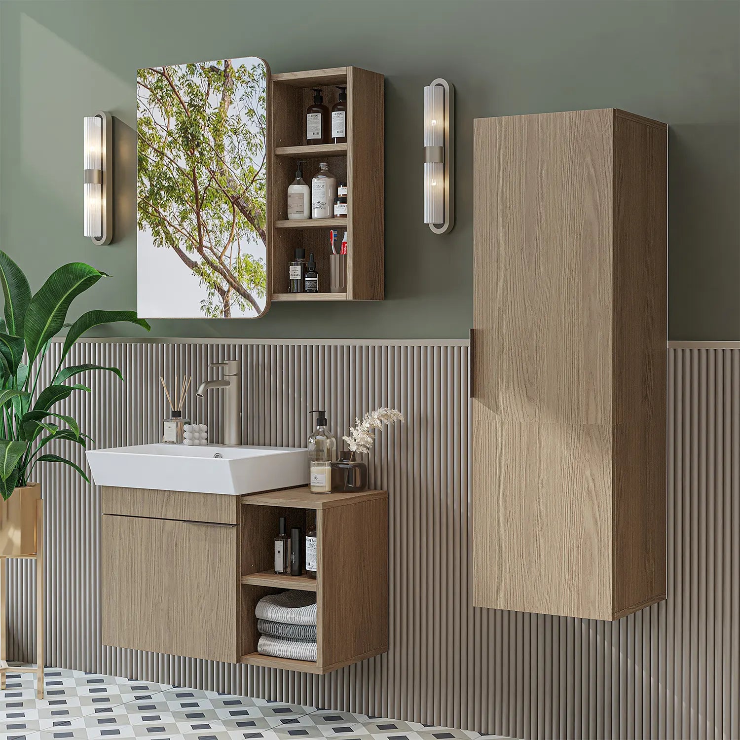 Lavabolu Banyo Dolabı 3lü Set - Likya