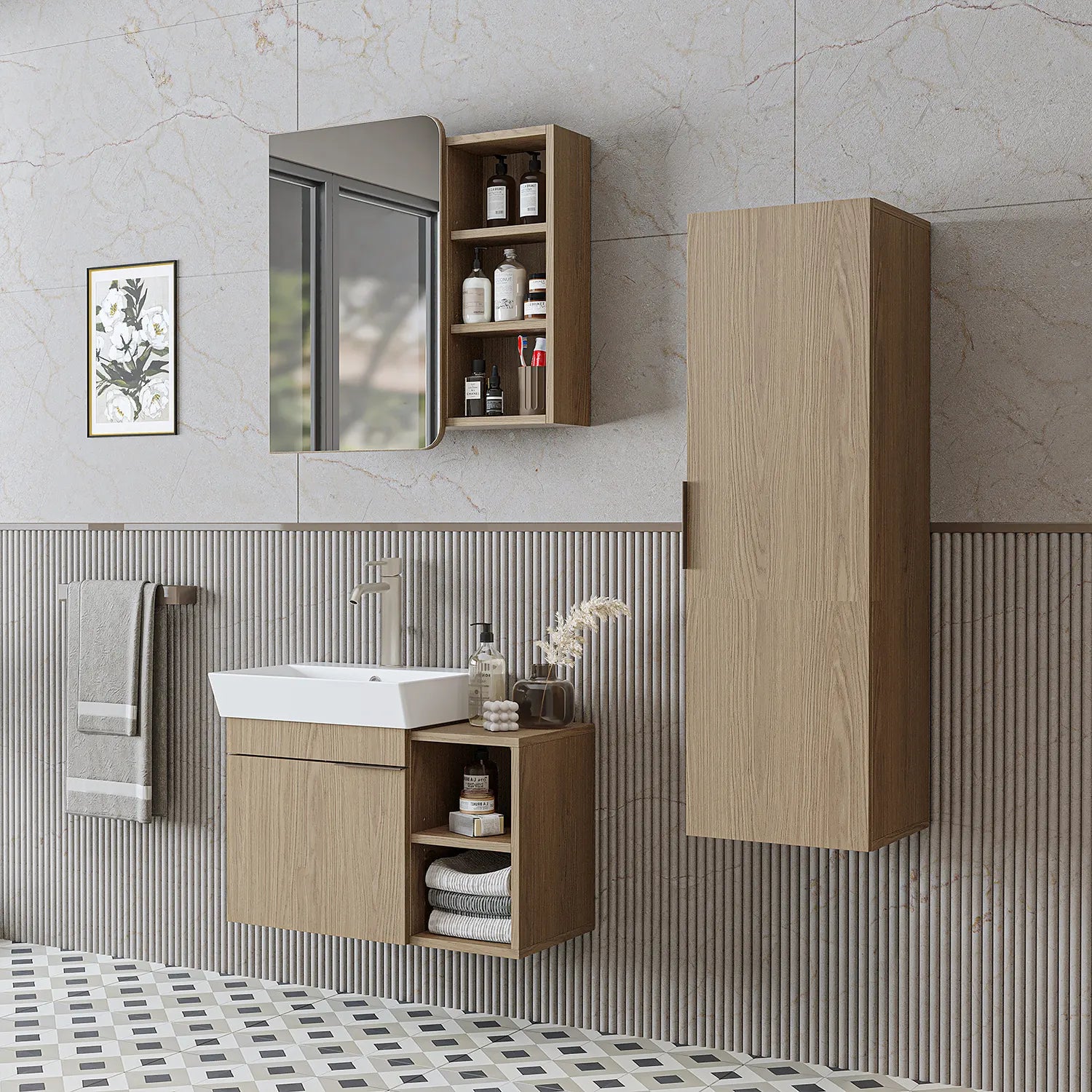 Lavabolu Banyo Dolabı 3lü Set - Likya