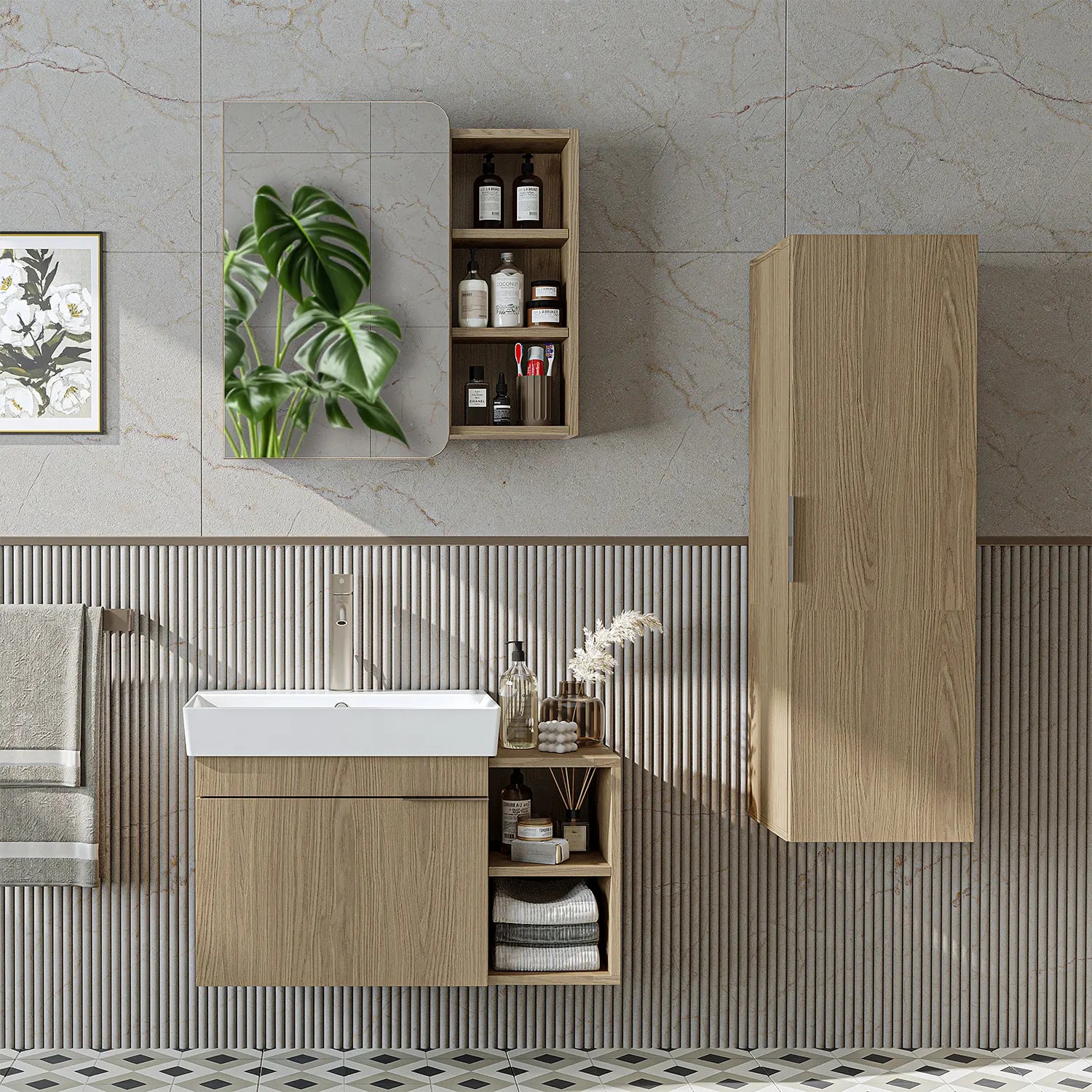 Lavabolu Banyo Dolabı 3lü Set - Likya