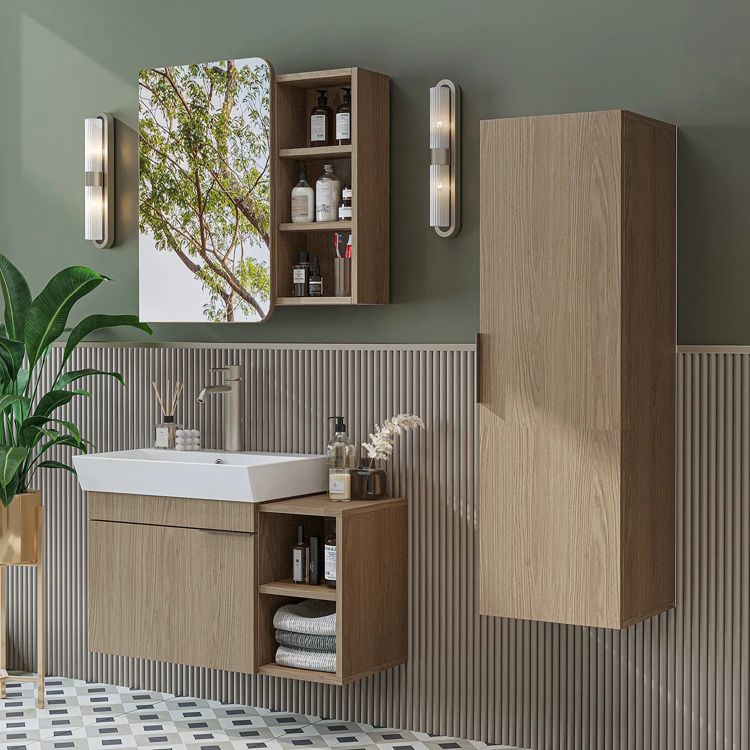 Lavabolu Banyo Dolabı 3lü Set - Likya