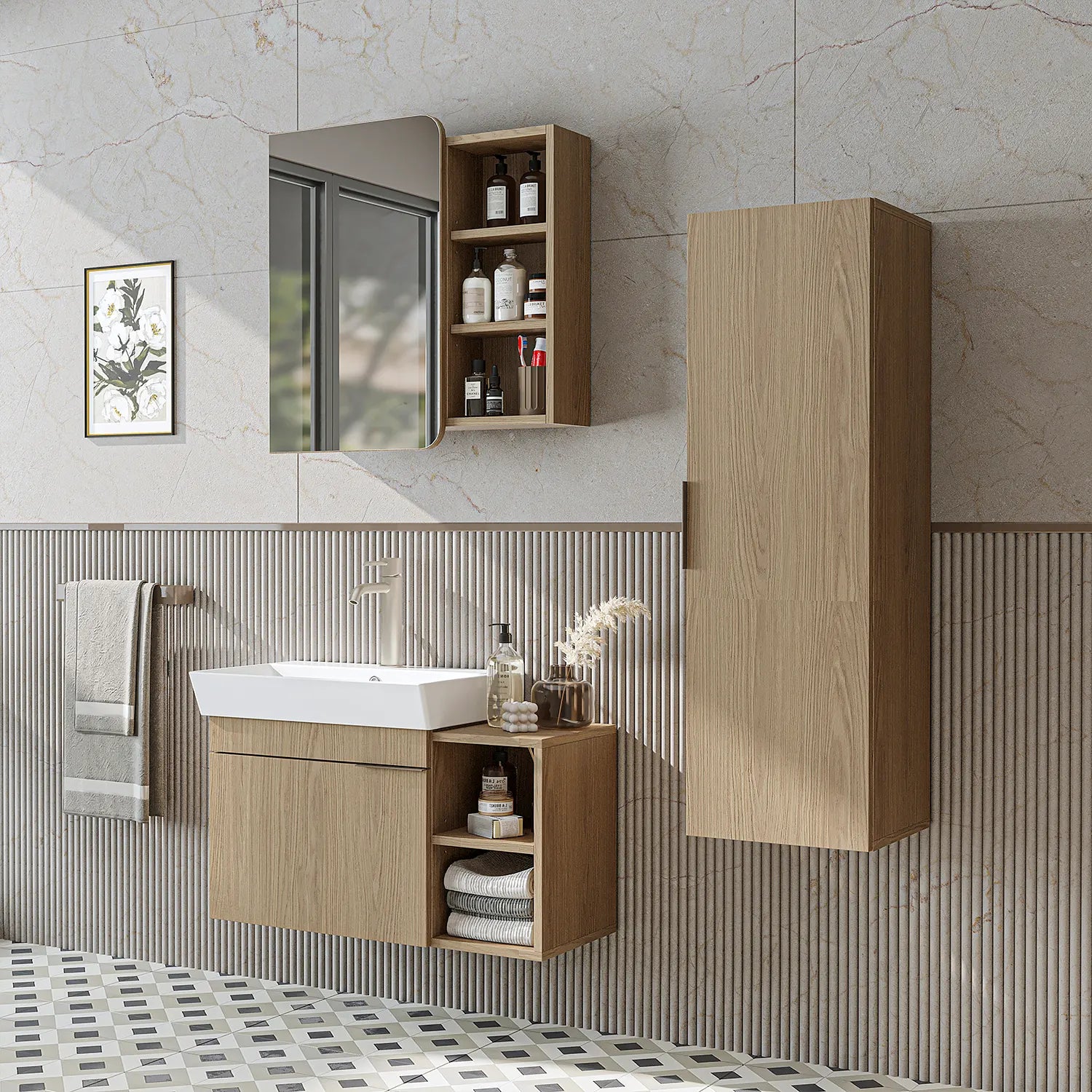 Lavabolu Banyo Dolabı 3lü Set - Likya