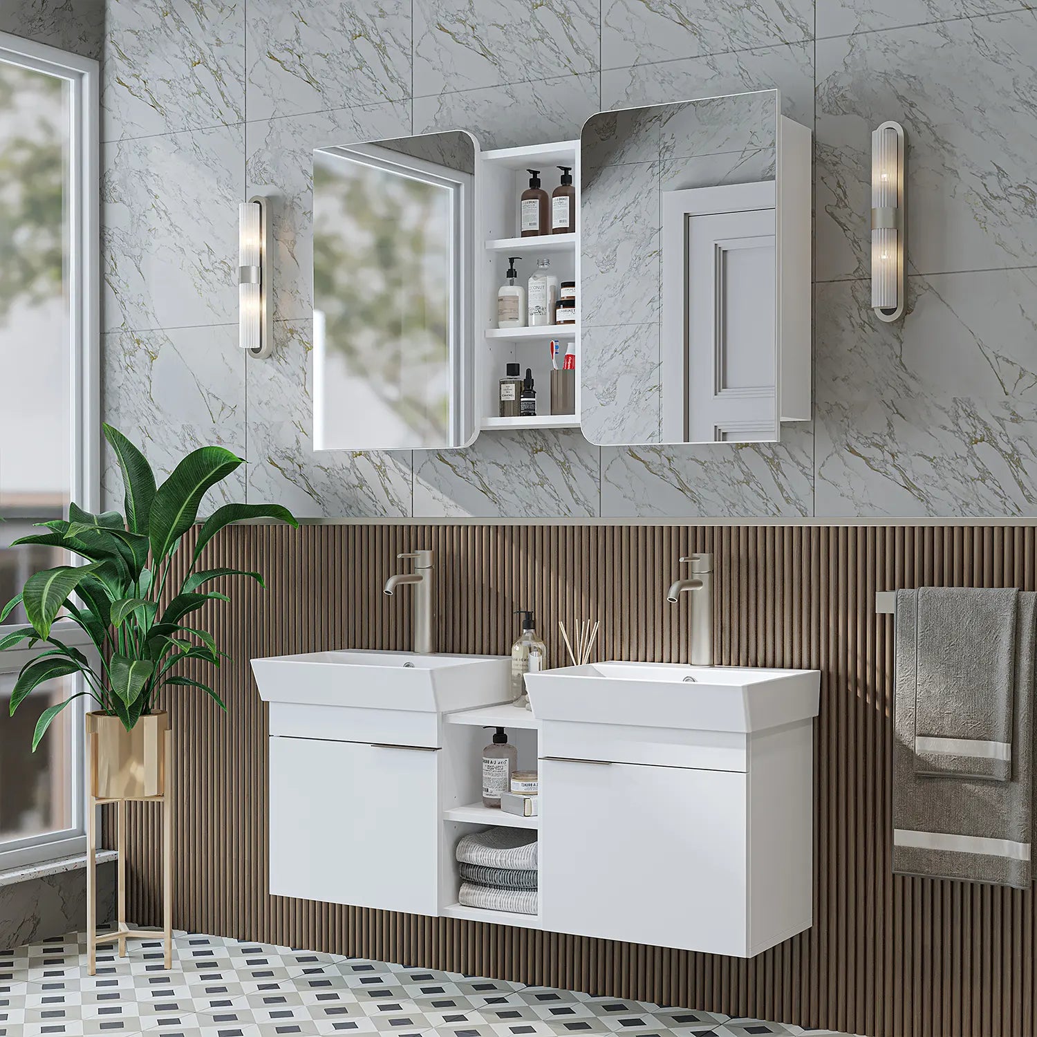 likya çift lavabolu banyo dolabı takımı 120cm