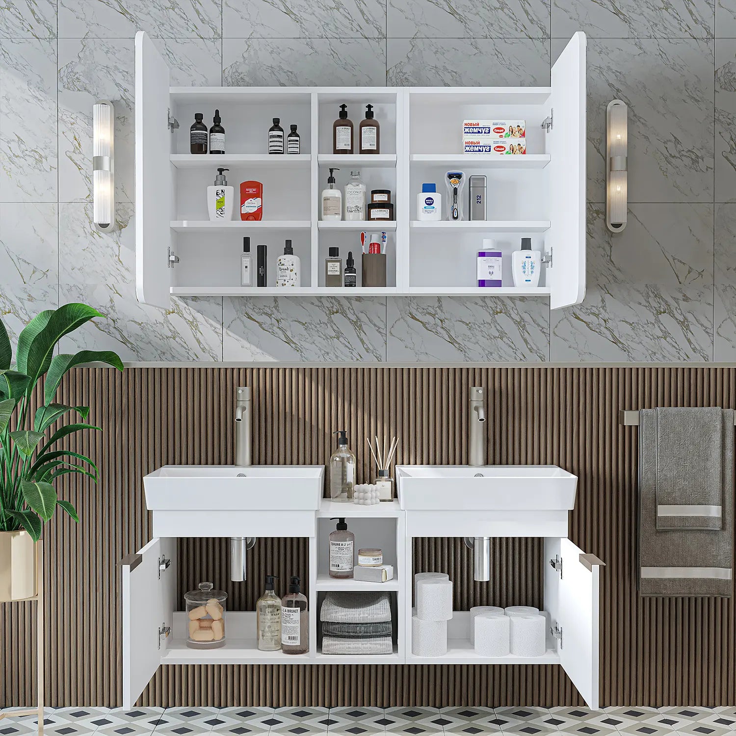 likya çift lavabolu banyo dolabı takımı 120cm