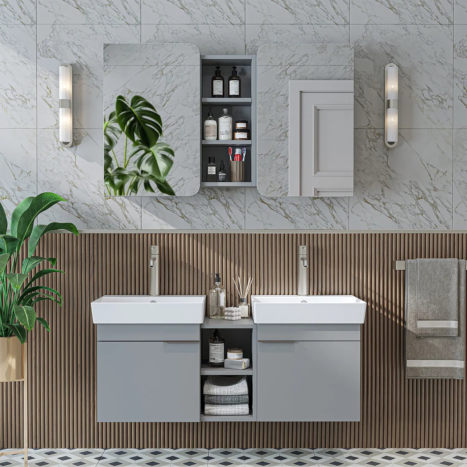 Çift Lavabolu Banyo Dolabı Takımı - Likya
