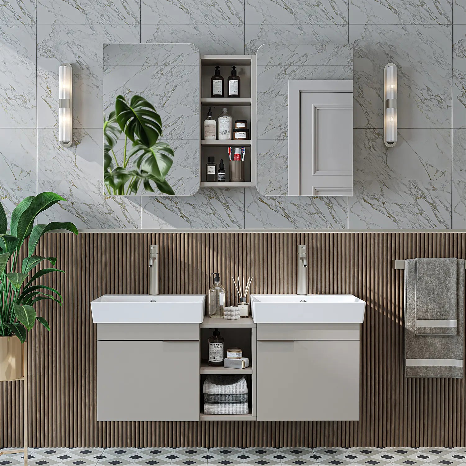 Çift Lavabolu Banyo Dolabı Takımı - Likya