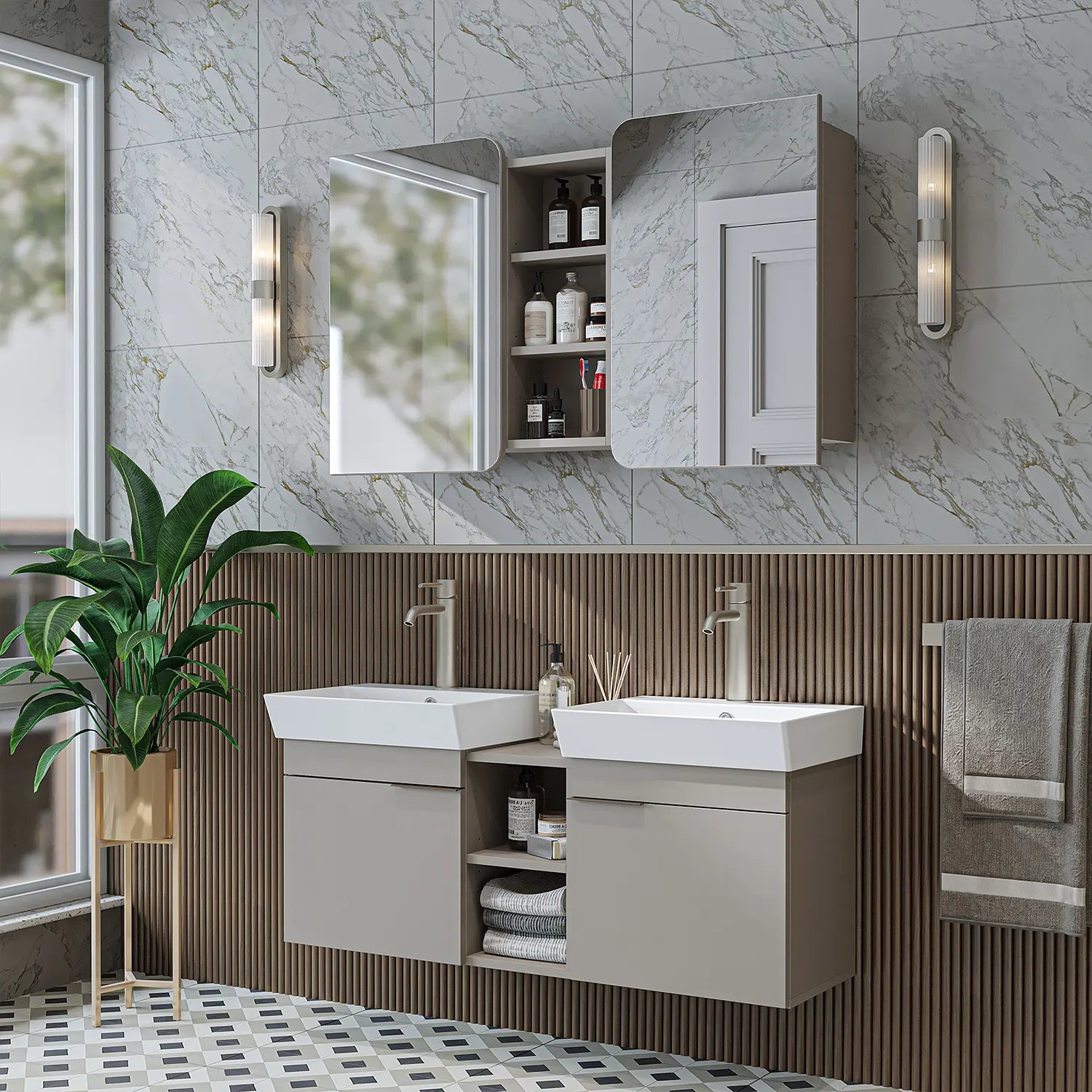 Çift Lavabolu Banyo Dolabı Takımı - Likya