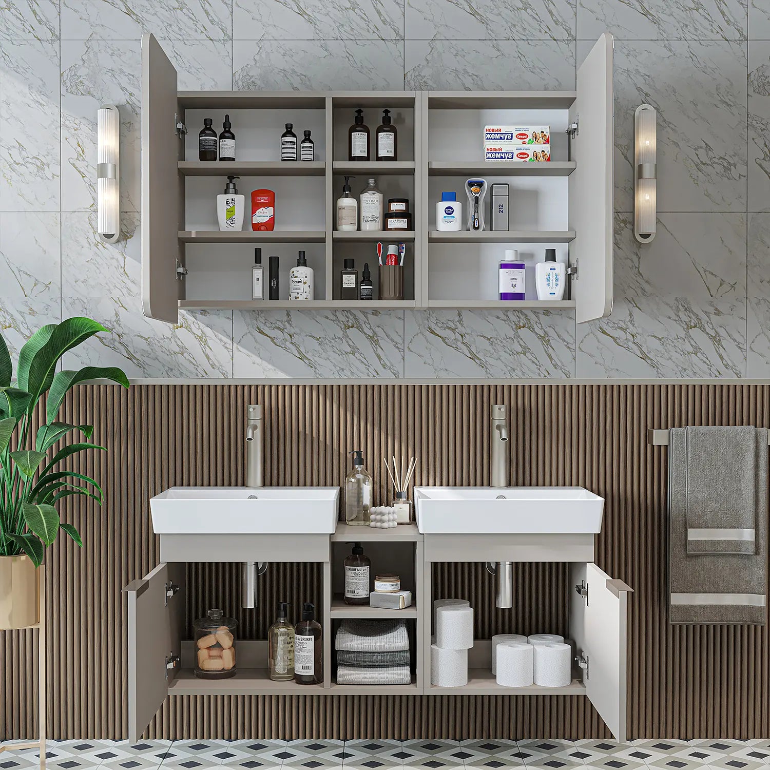 Çift Lavabolu Banyo Dolabı Takımı - Likya