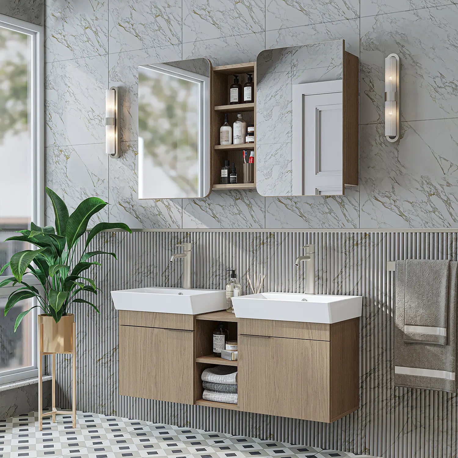 Çift Lavabolu Banyo Dolabı Takımı - Likya