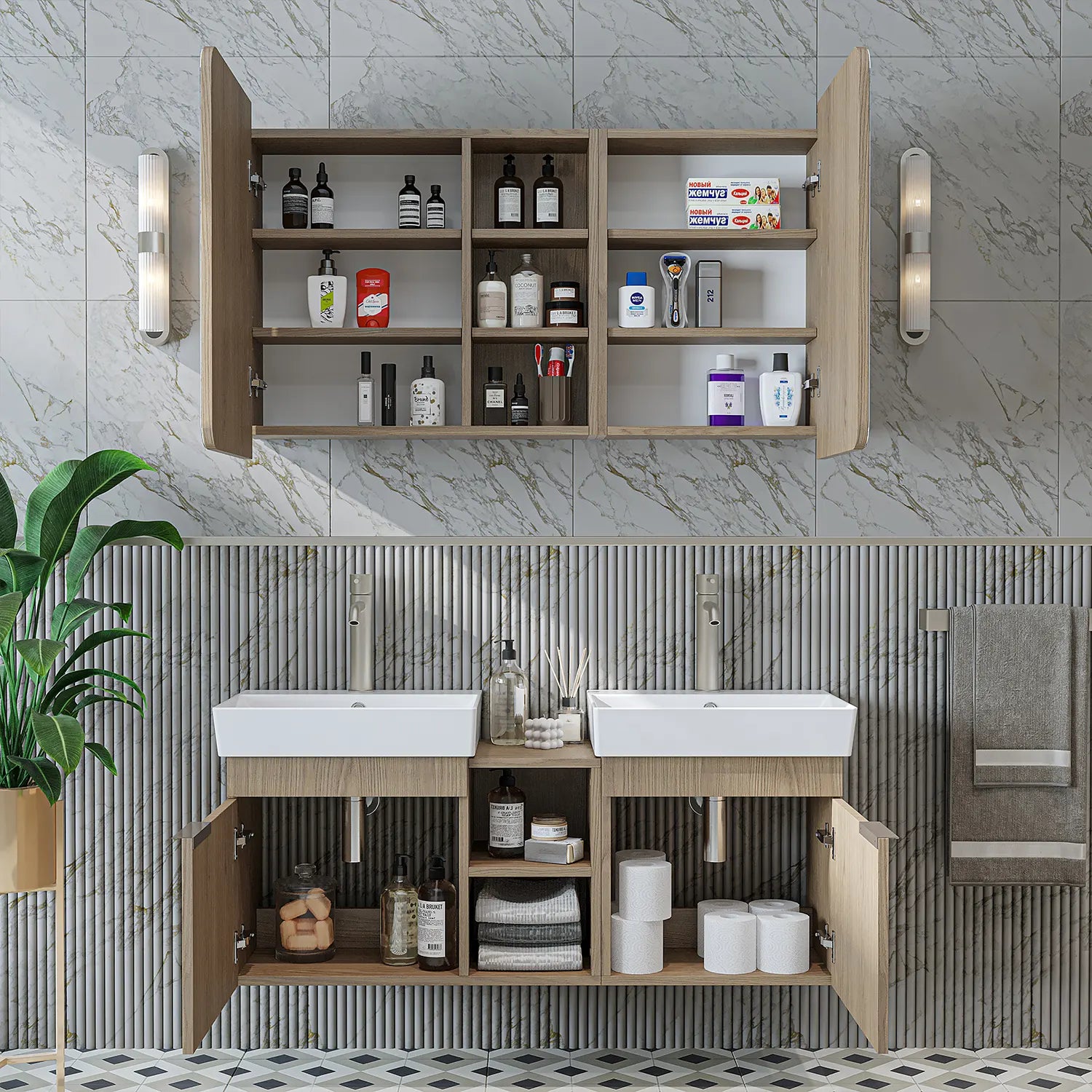 Çift Lavabolu Banyo Dolabı Takımı - Likya