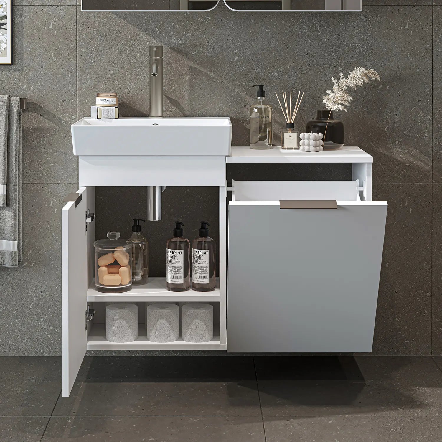 Sepetli Lavabolu Banyo Dolabı - Dubai