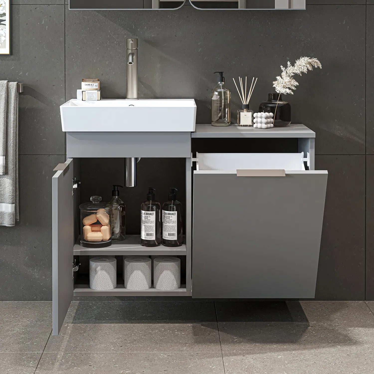 Sepetli Lavabolu Banyo Dolabı - Dubai