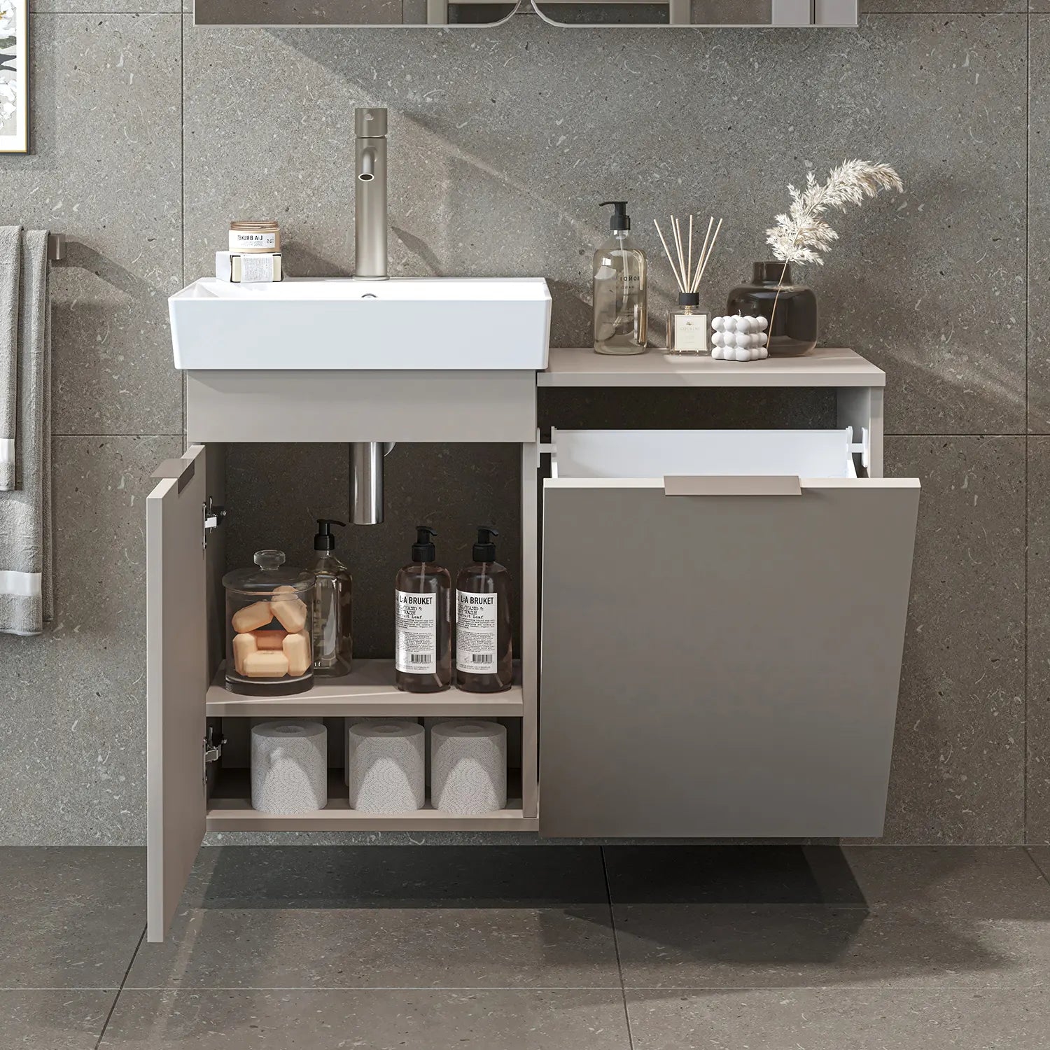 Sepetli Lavabolu Banyo Dolabı - Dubai