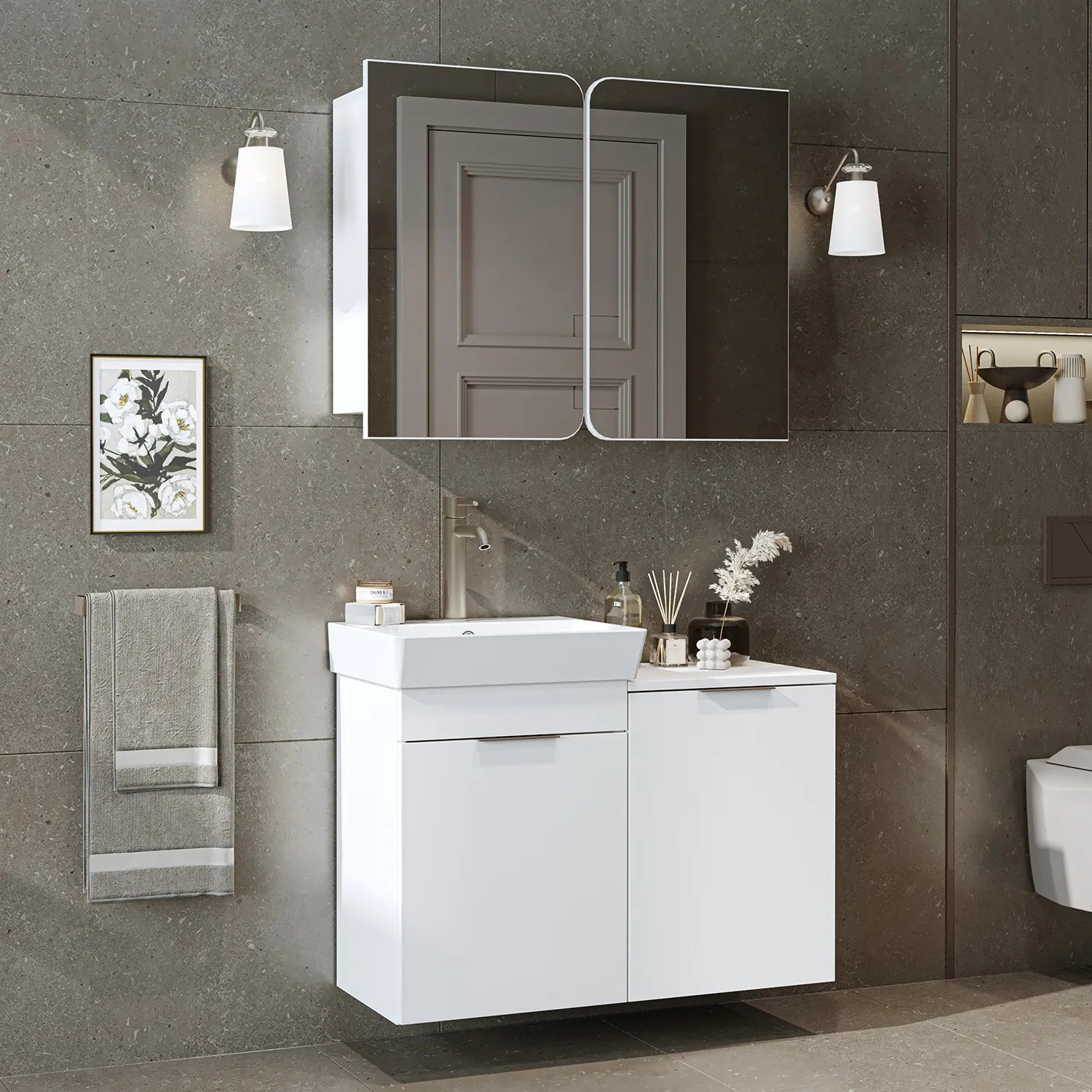 Sepetli Banyo Dolabı 2li Set - Dubai