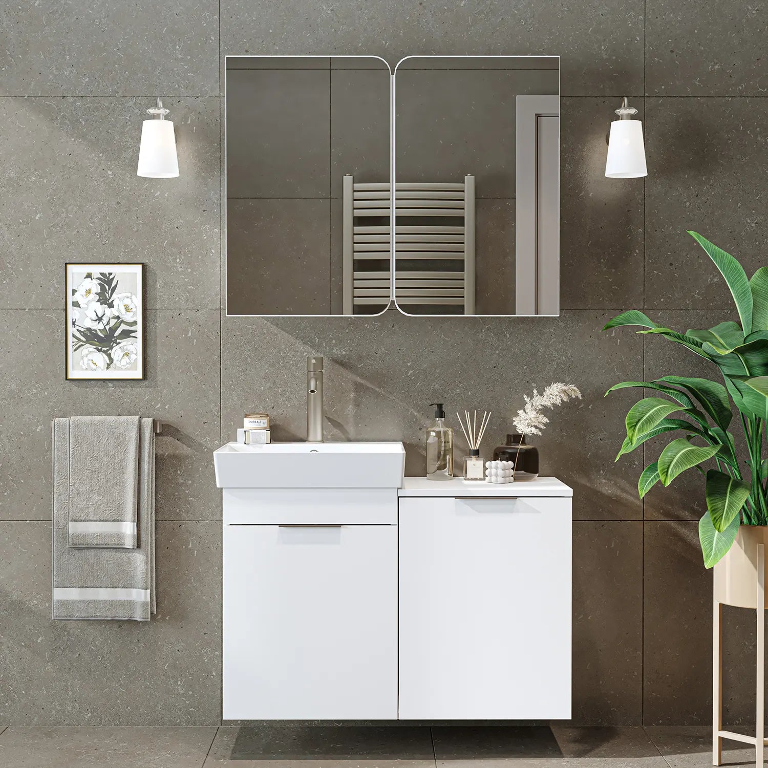 Sepetli Banyo Dolabı 2li Set - Dubai