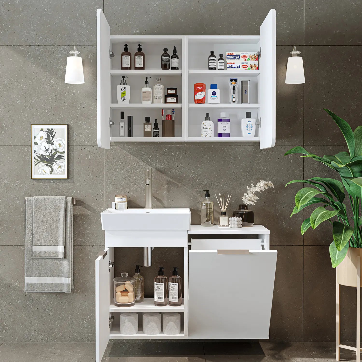Sepetli Banyo Dolabı 2li Set - Dubai
