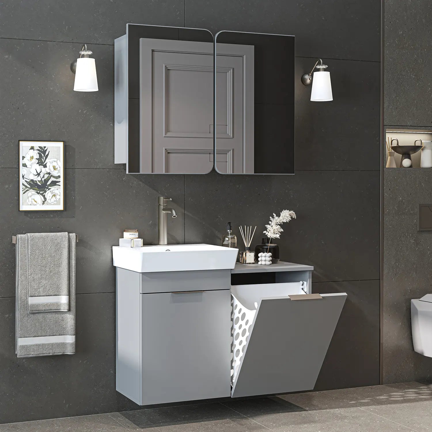 Sepetli Banyo Dolabı 2li Set - Dubai
