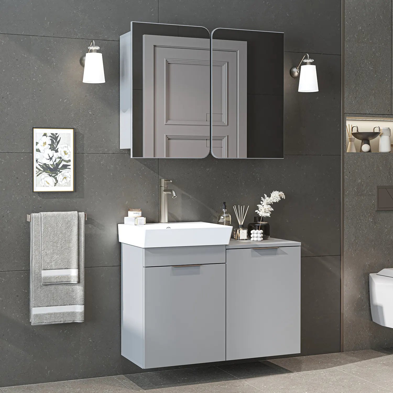 Sepetli Banyo Dolabı 2li Set - Dubai