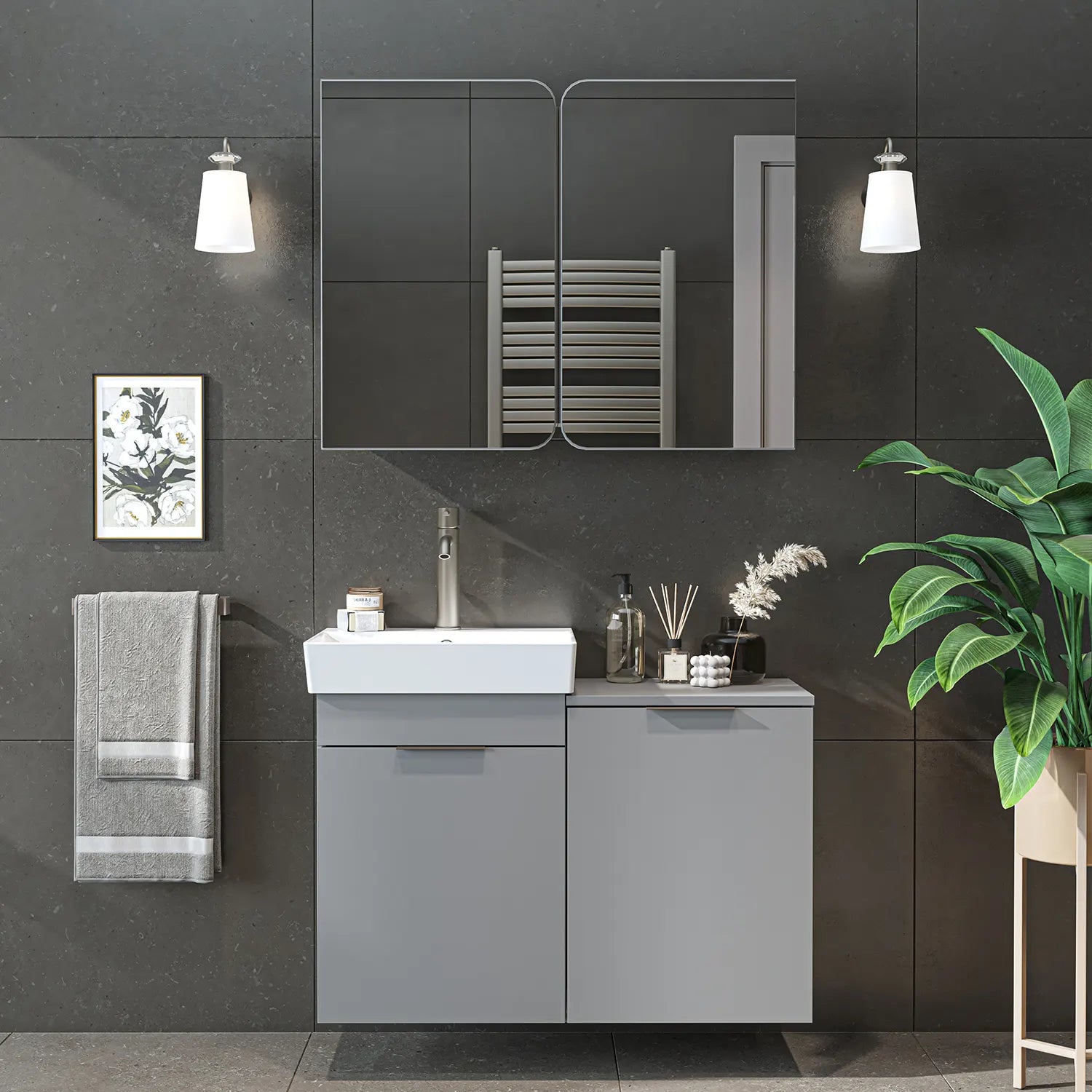 Sepetli Banyo Dolabı 2li Set - Dubai