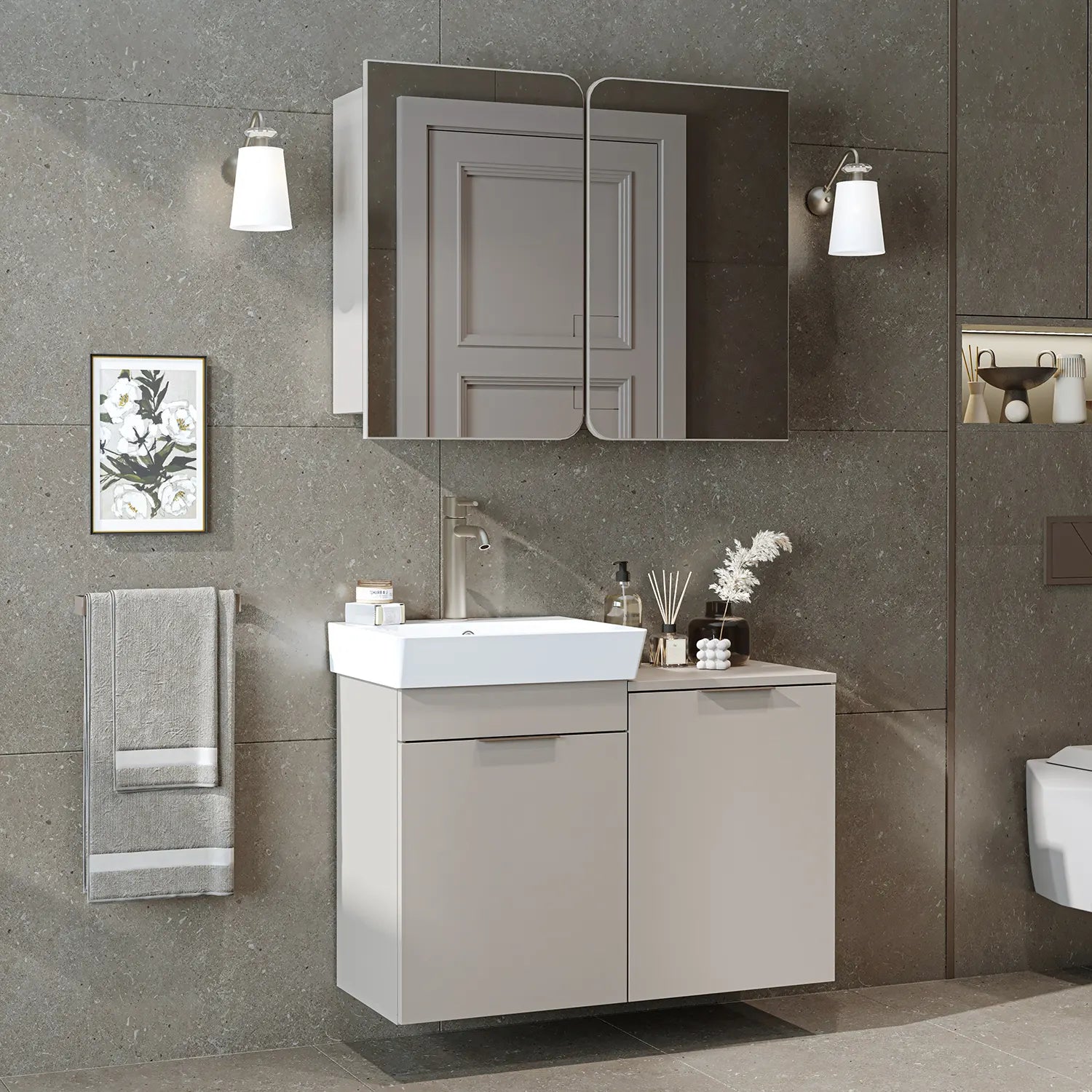 Sepetli Banyo Dolabı 2li Set - Dubai