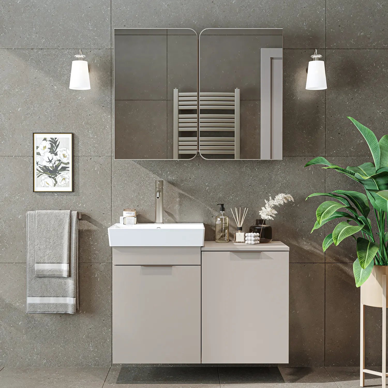 Sepetli Banyo Dolabı 2li Set - Dubai