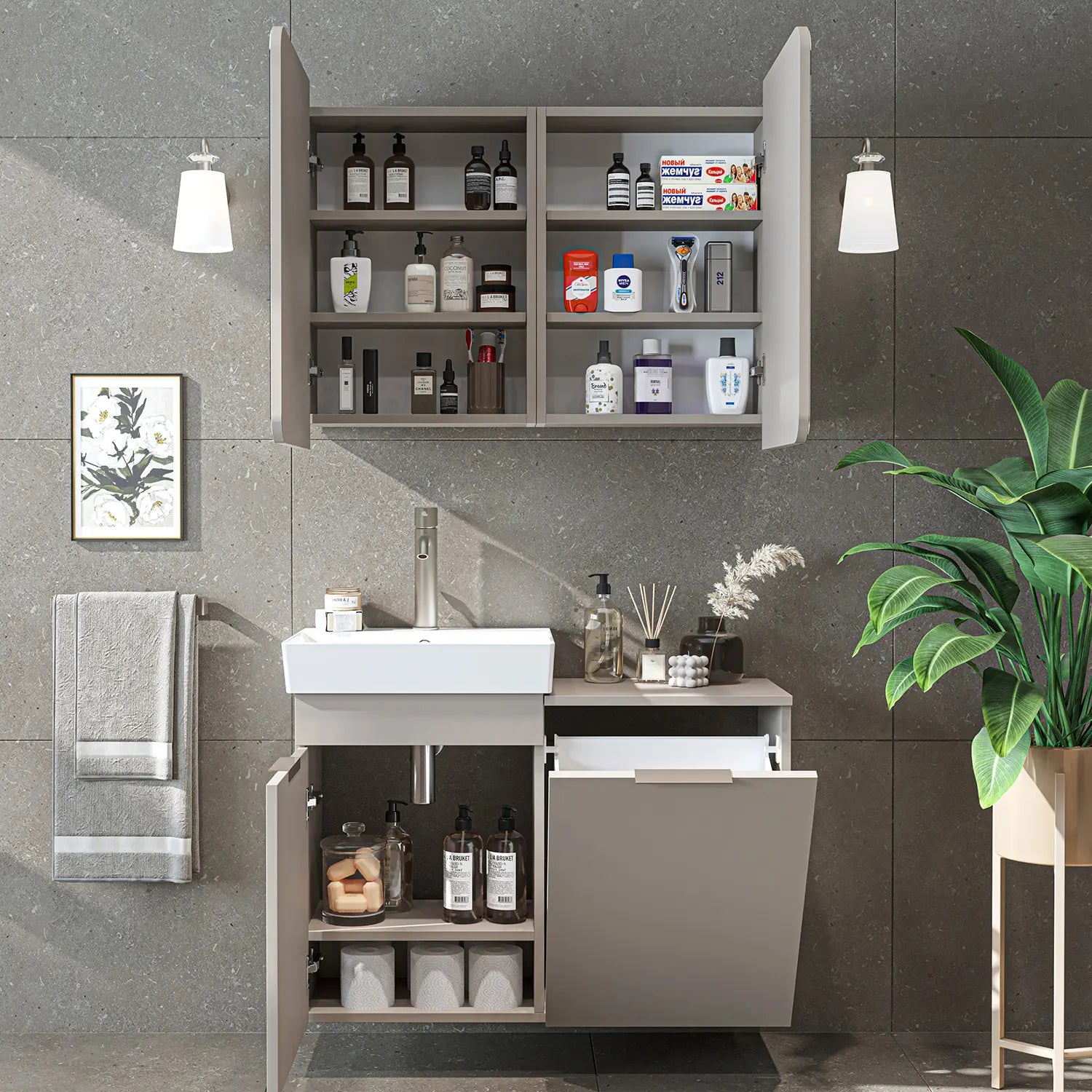 Sepetli Banyo Dolabı 2li Set - Dubai