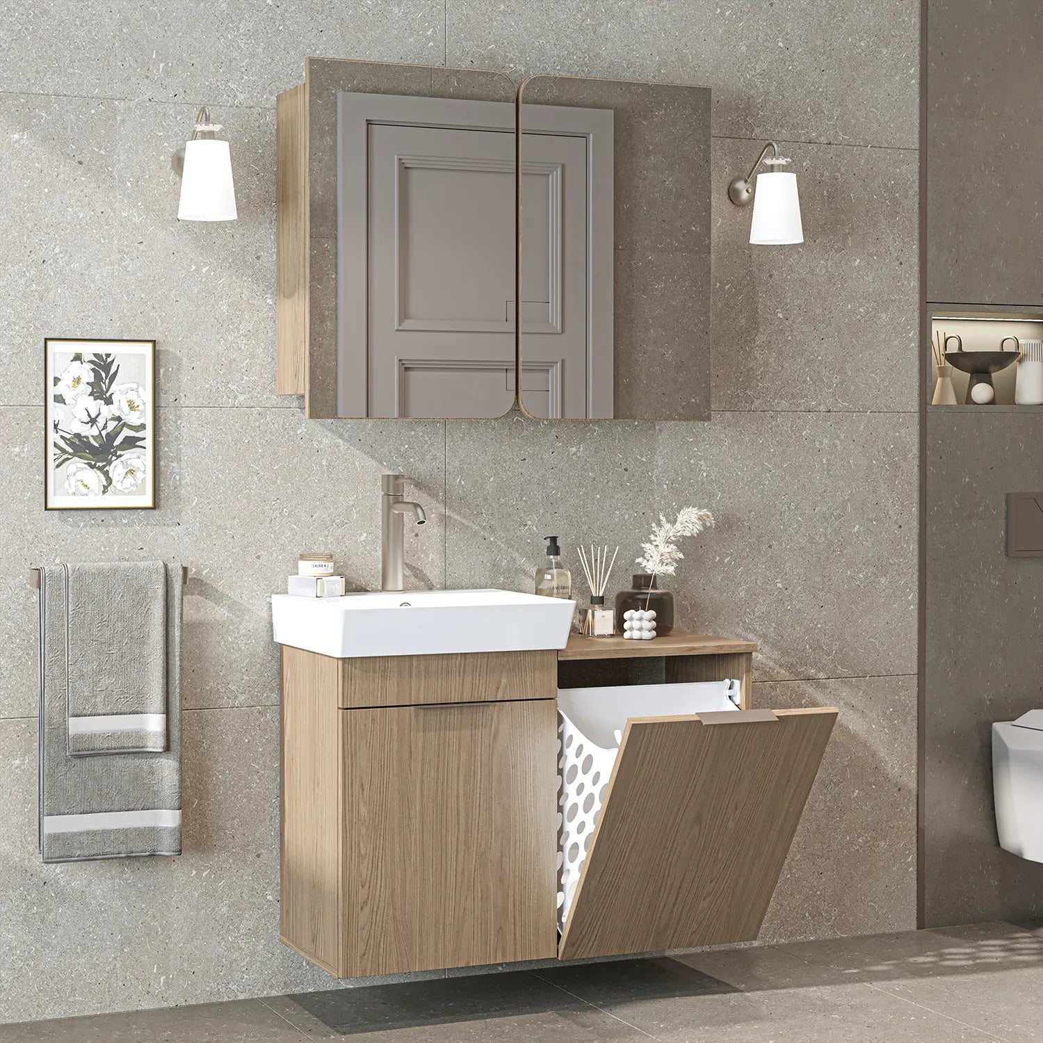 Sepetli Banyo Dolabı 2li Set - Dubai