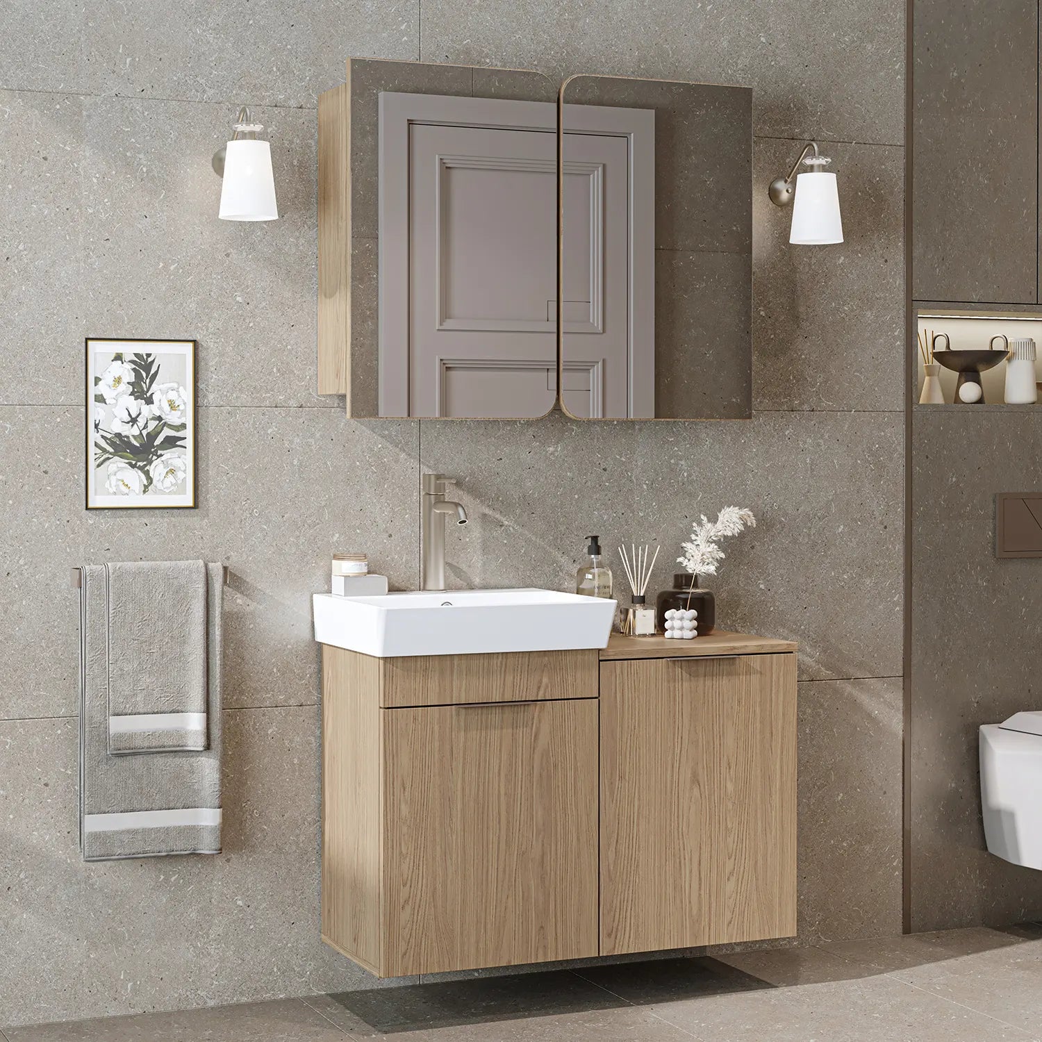 Sepetli Banyo Dolabı 2li Set - Dubai