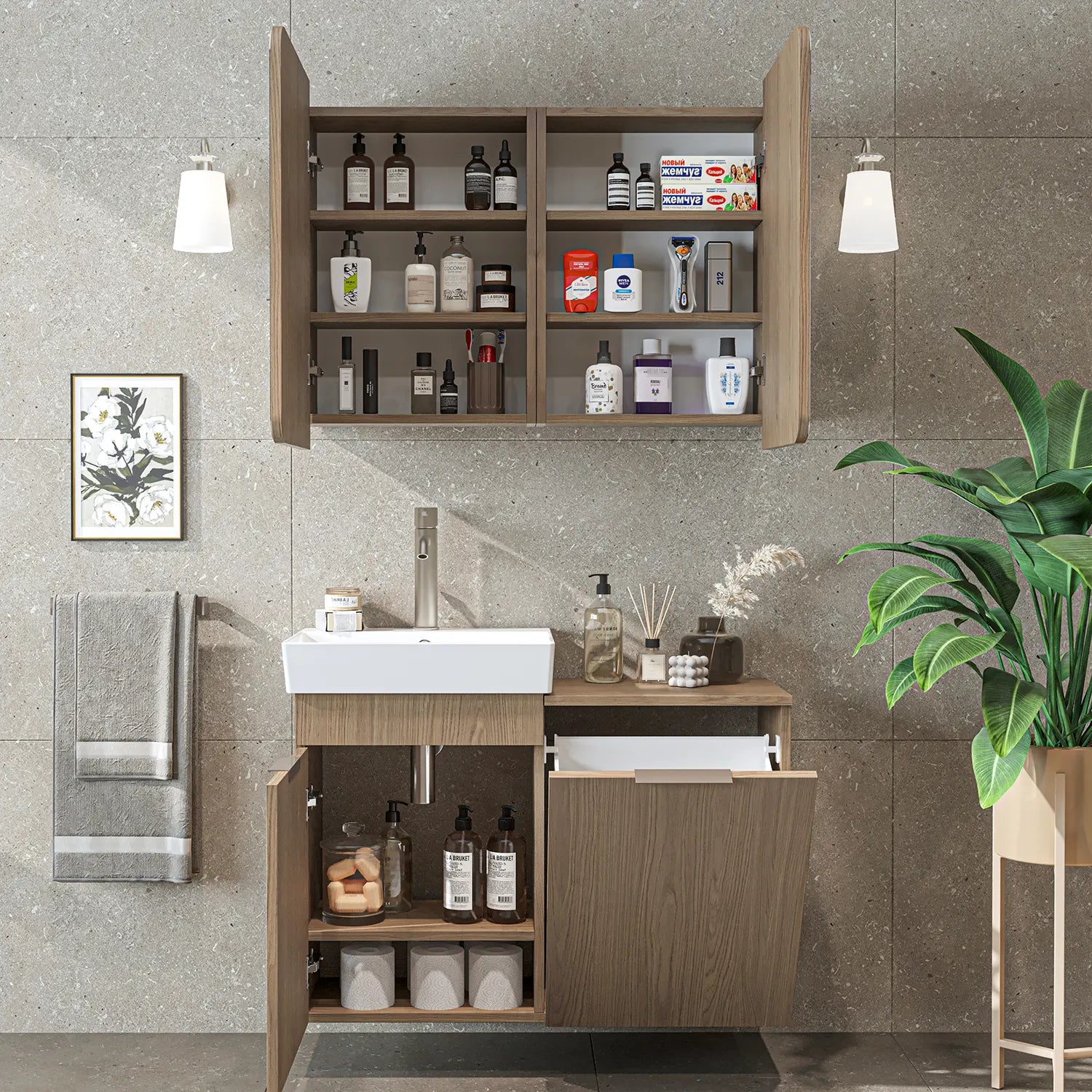 Sepetli Banyo Dolabı 2li Set - Dubai
