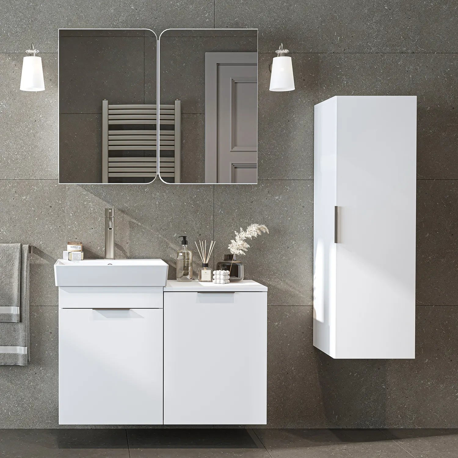 Sepetli Banyo Dolabı 3lü Set - Dubai
