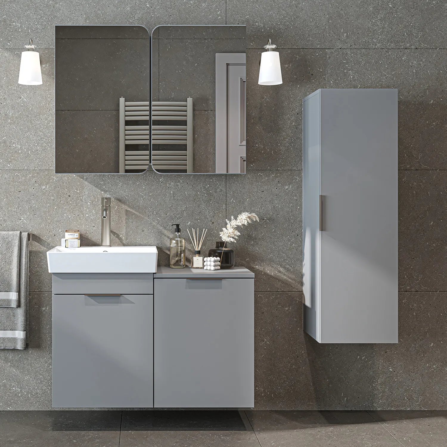 Sepetli Banyo Dolabı 3lü Set - Dubai