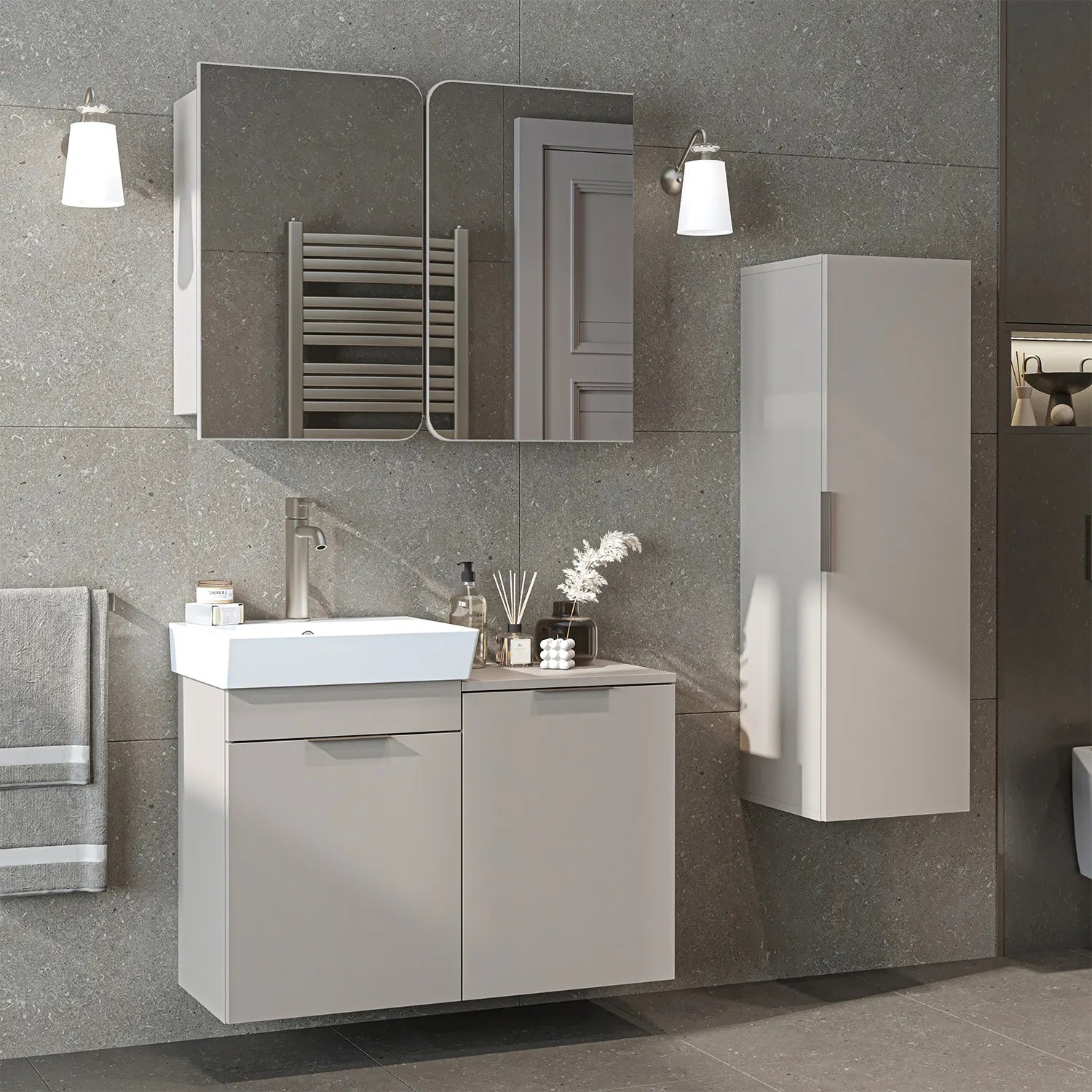 Sepetli Banyo Dolabı 3lü Set - Dubai