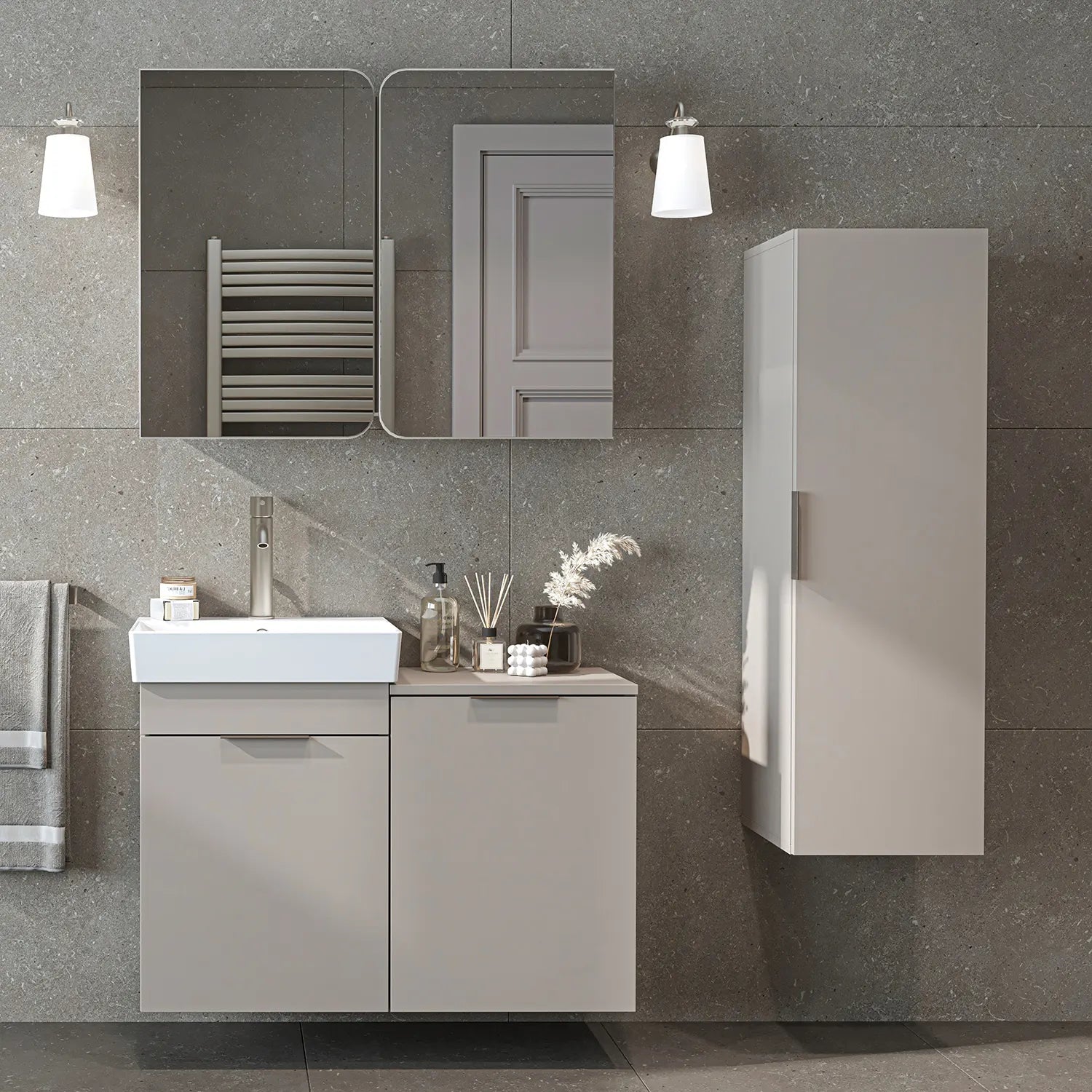 Sepetli Banyo Dolabı 3lü Set - Dubai