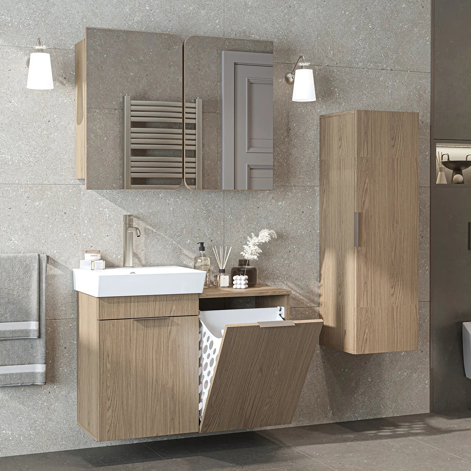 Sepetli Banyo Dolabı 3lü Set - Dubai