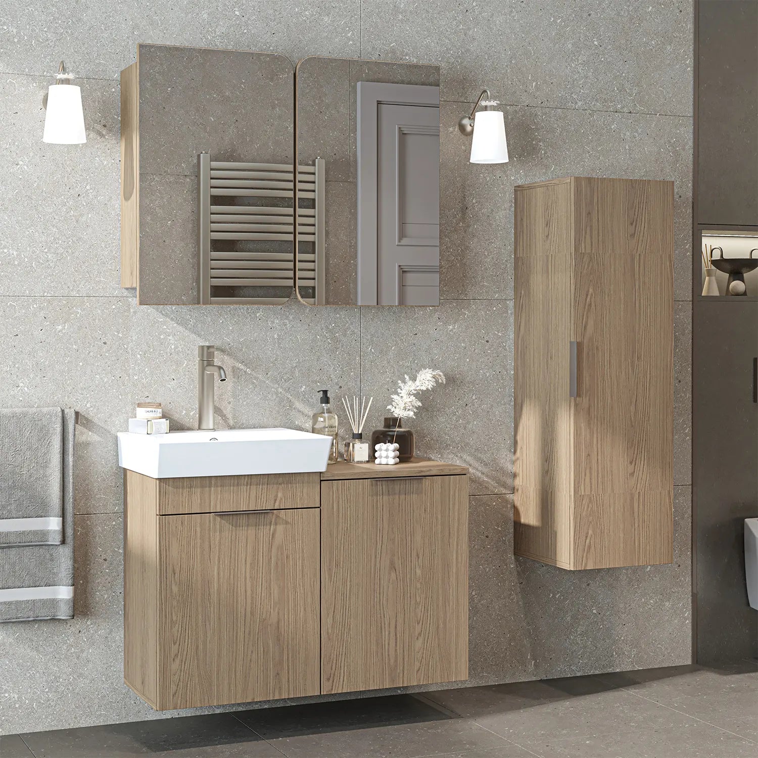 Sepetli Banyo Dolabı 3lü Set - Dubai