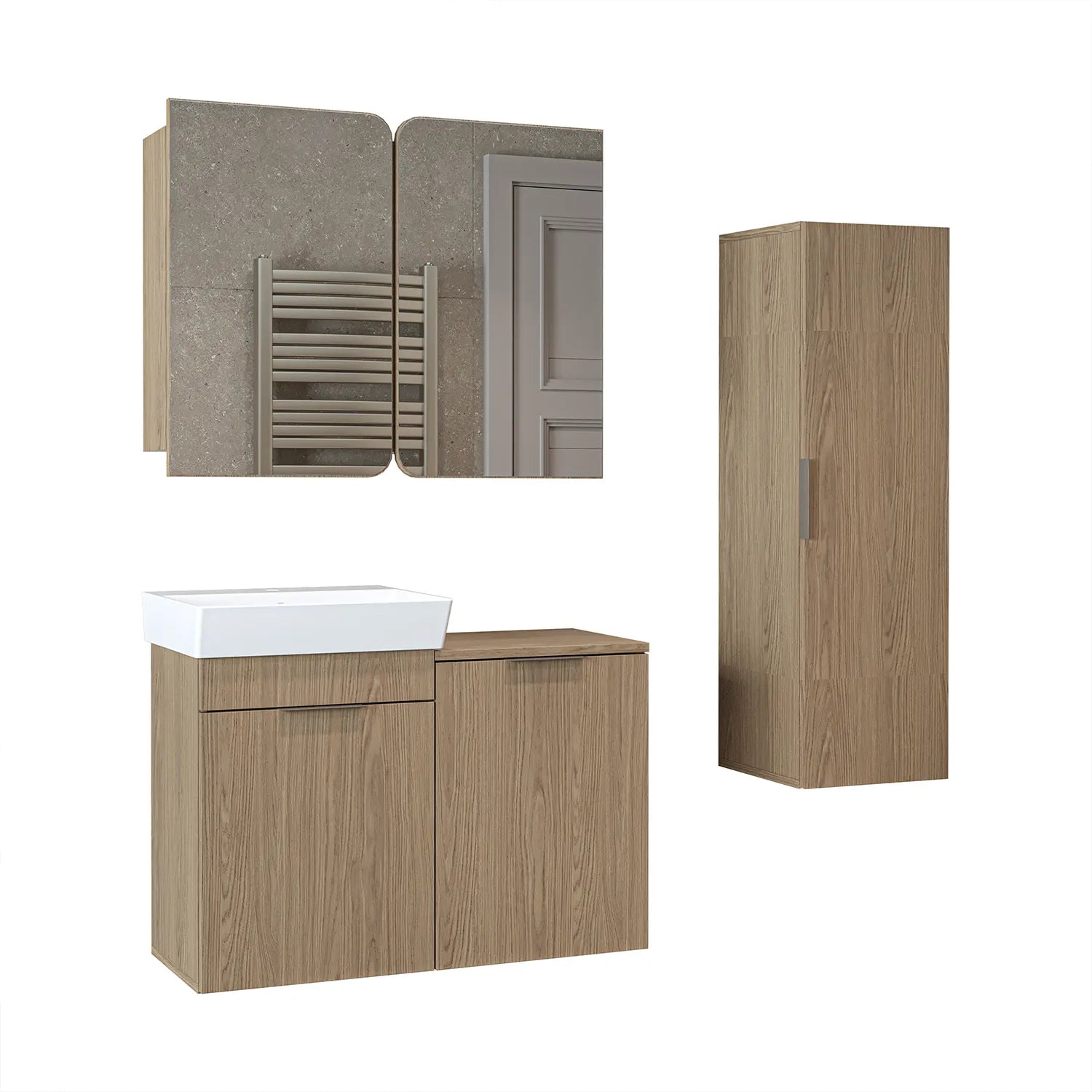 Sepetli Banyo Dolabı 3lü Set - Dubai