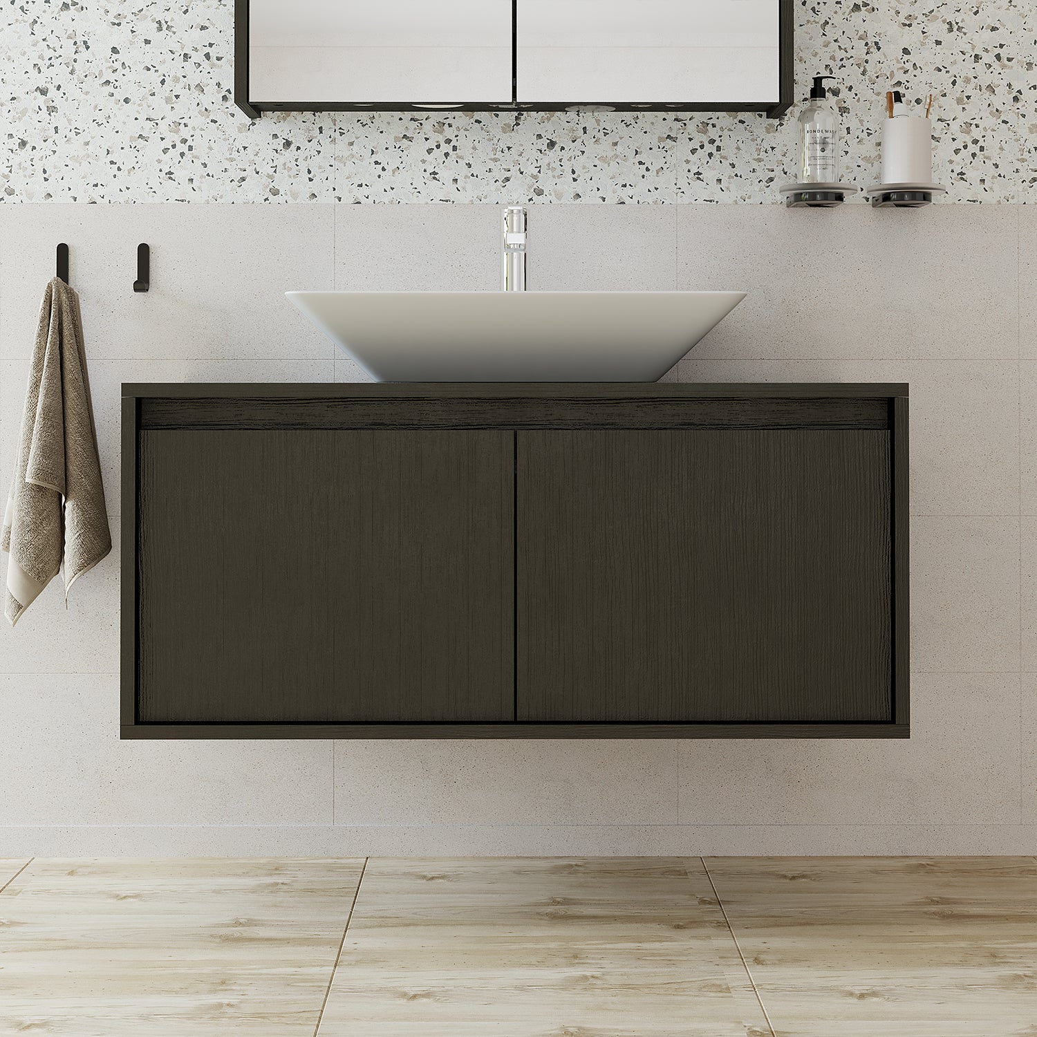 banyo dolabı roomart lavabolu atlantic seri 100 cm siyah kapaklı alt dolap