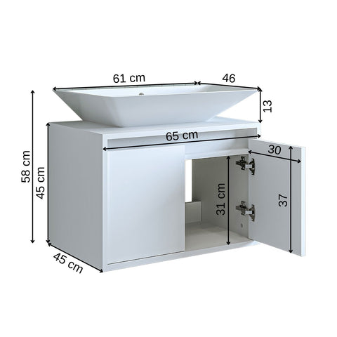 banyo dolabı roomart lavabolu atlantic seri 65 cm beyaz kapaklı alt dolap