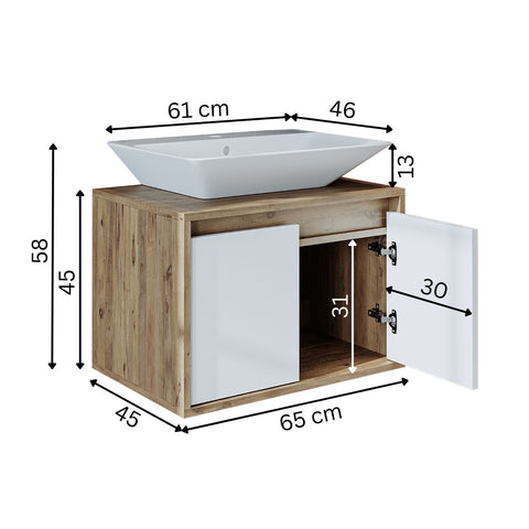 banyo dolabı roomart lavabolu atlantic seri 65 cm ahşap beyaz kapaklı alt dolap