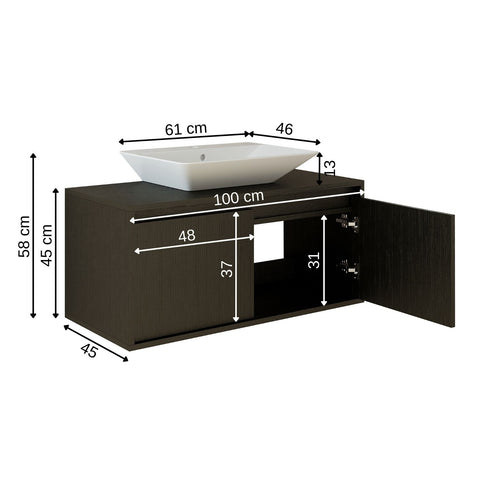 banyo dolabı roomart lavabolu atlantic seri 100 cm siyah kapaklı alt dolap