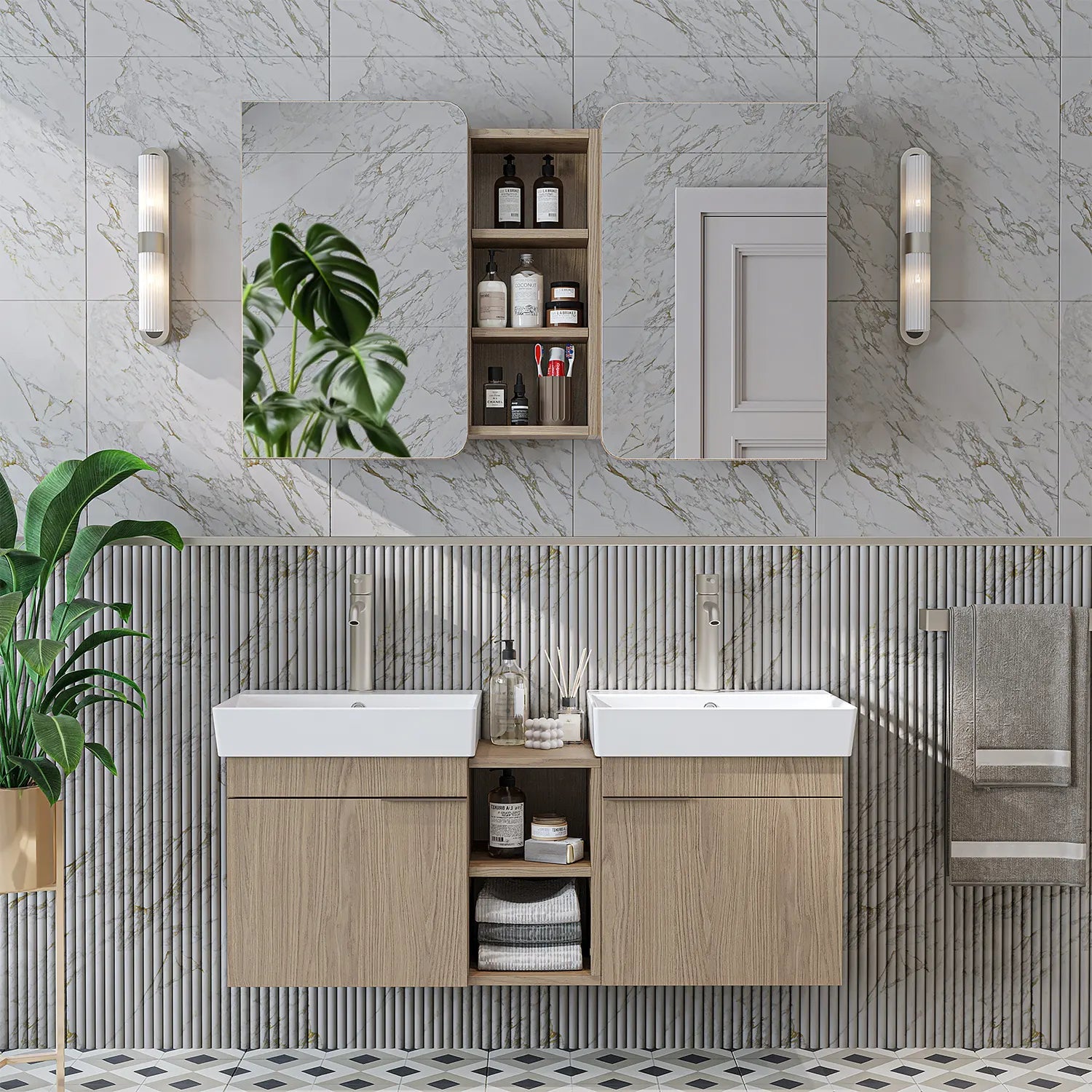 Çift Lavabolu Banyo Dolabı Takımı - Likya - Roomartbanyo dolabı2954