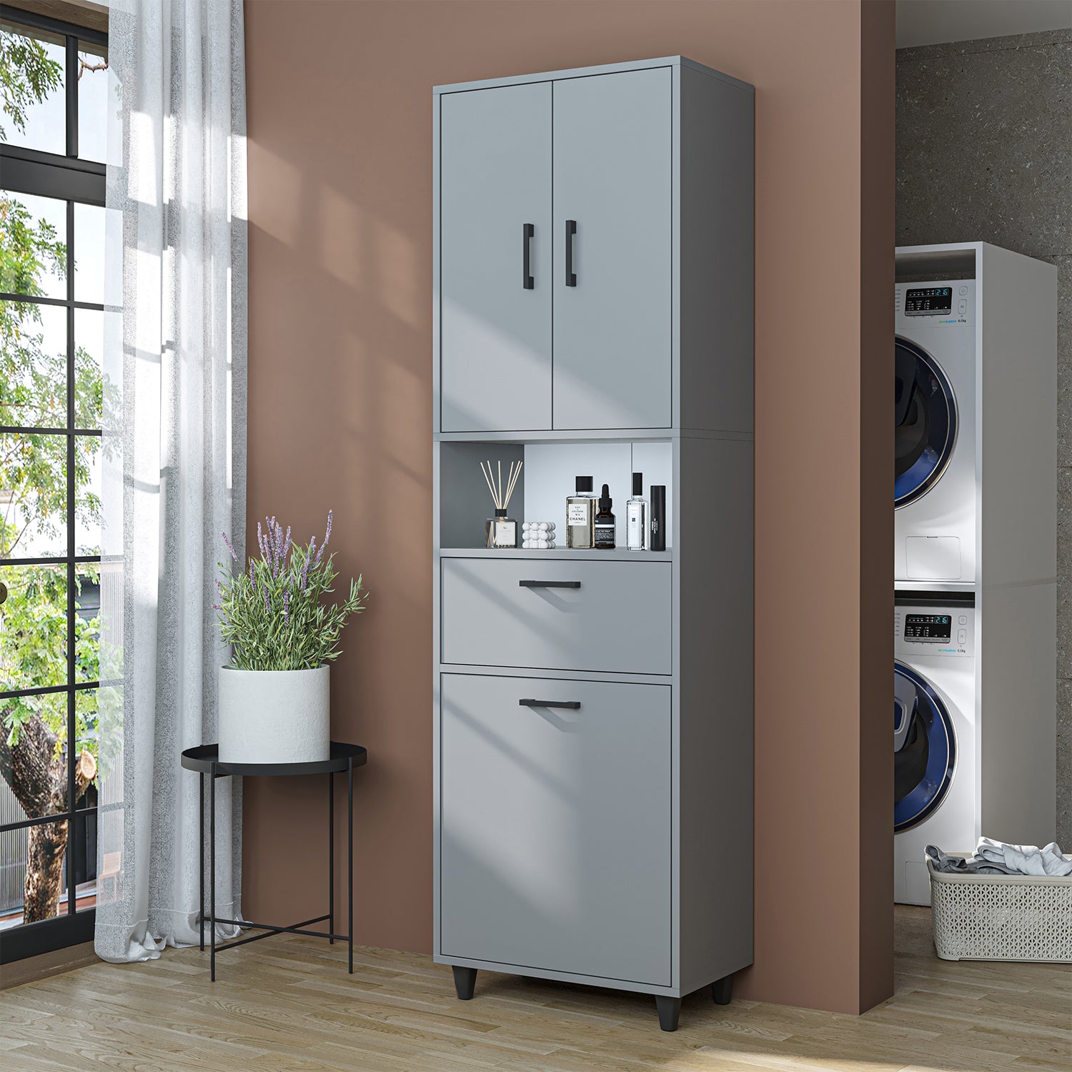 kirli çamaşır sepetli dolap çekmeceli çamaşır sepetli çok amaçlı dolap külgri 60 cm roomart