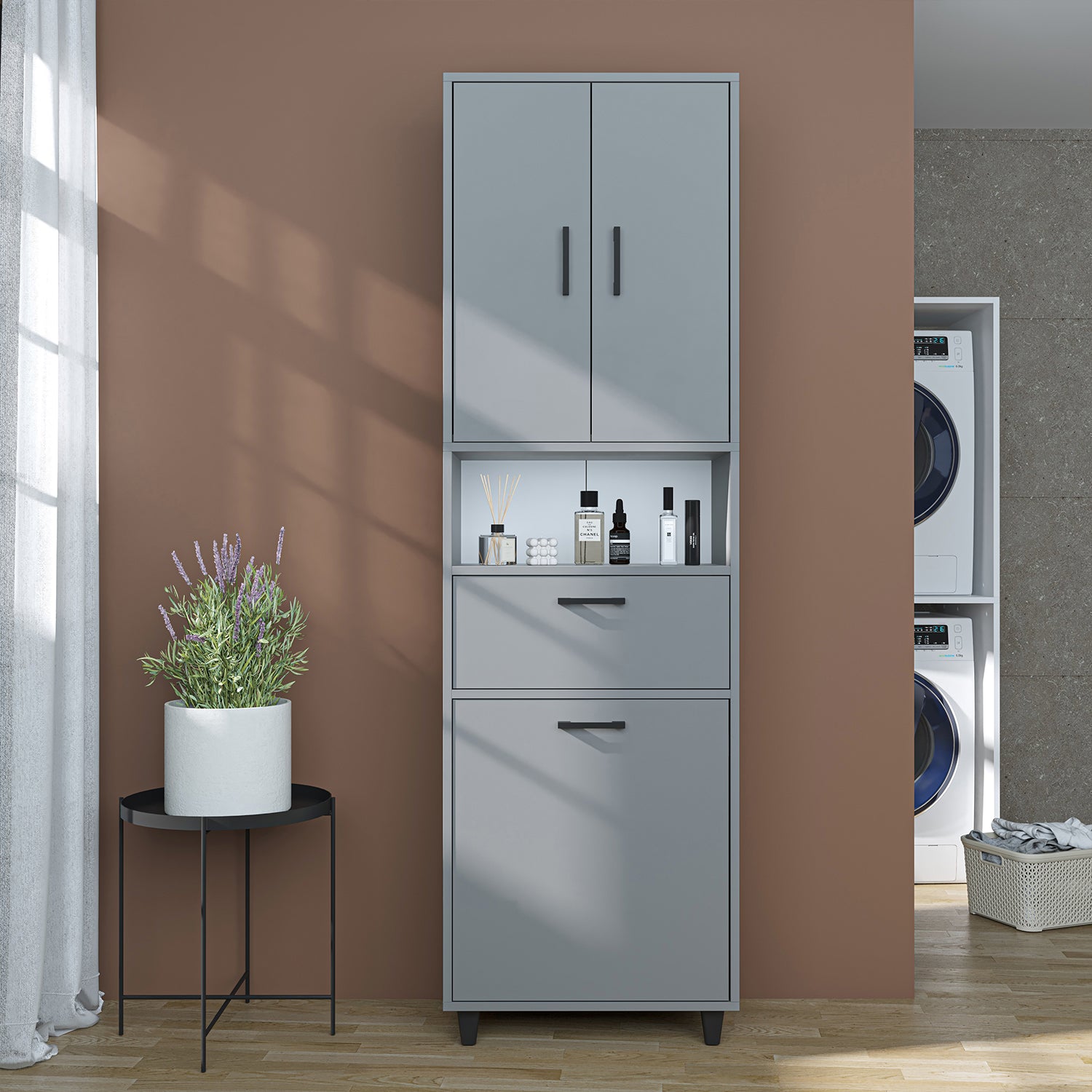 kirli çamaşır sepetli dolap çekmeceli çamaşır sepetli çok amaçlı dolap külgri 60 cm roomart