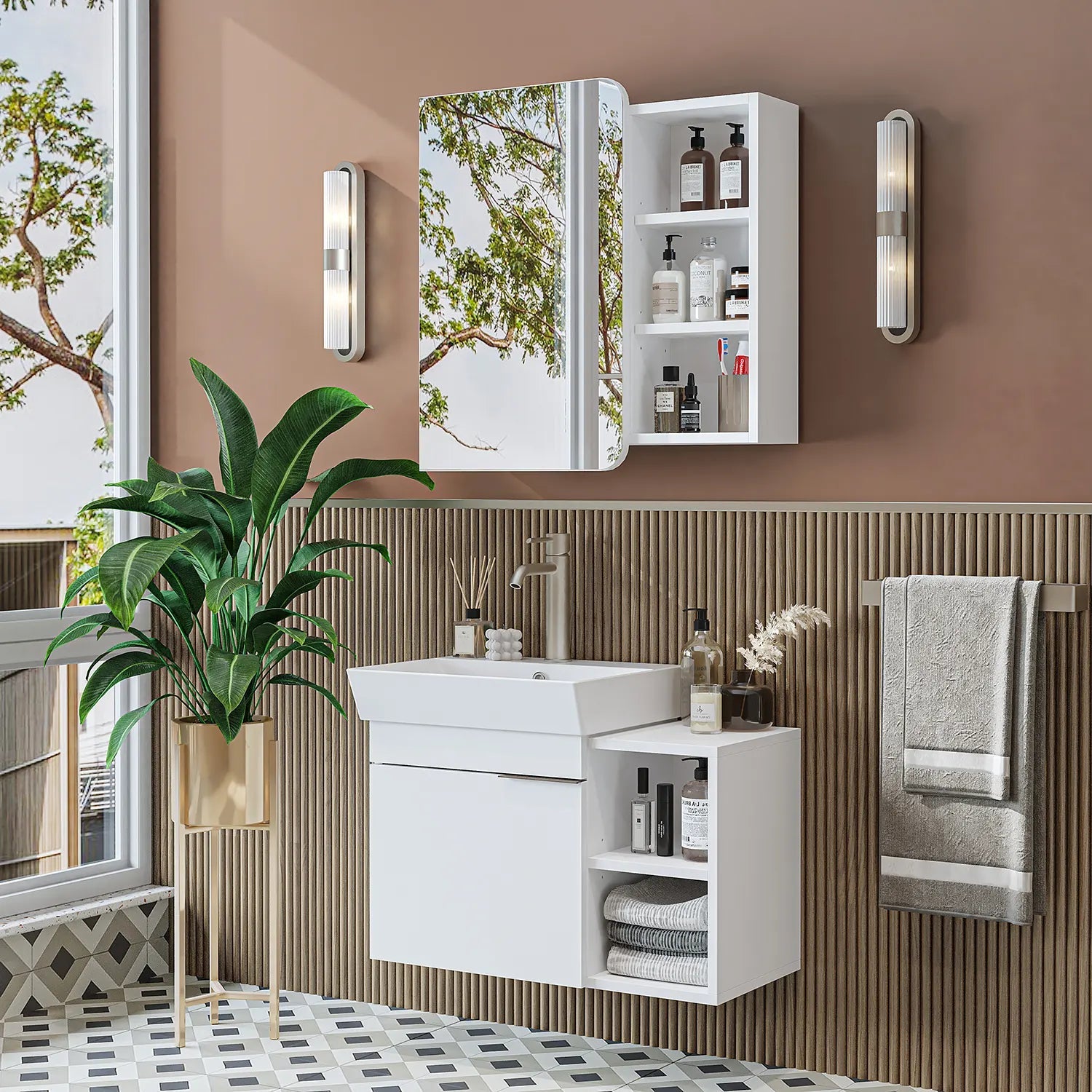 Lavabolu Banyo Dolabı 2li Set - Likya - Roomartbanyo dolabı2917