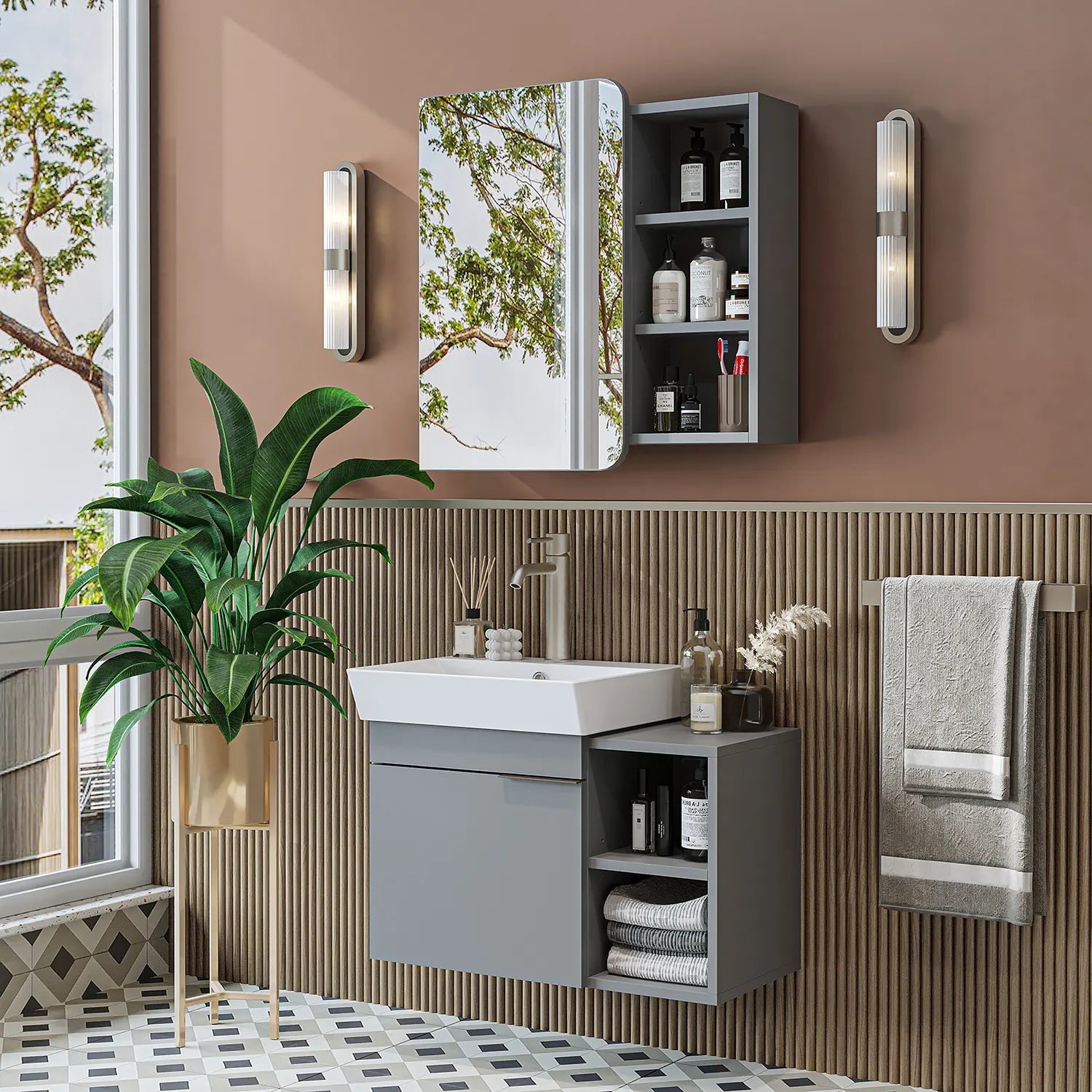 Lavabolu Banyo Dolabı 2li Set - Likya - Roomartbanyo dolabı2929