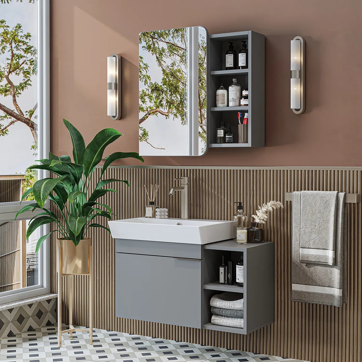Lavabolu Banyo Dolabı 2li Set - Likya - Roomartbanyo dolabı2930