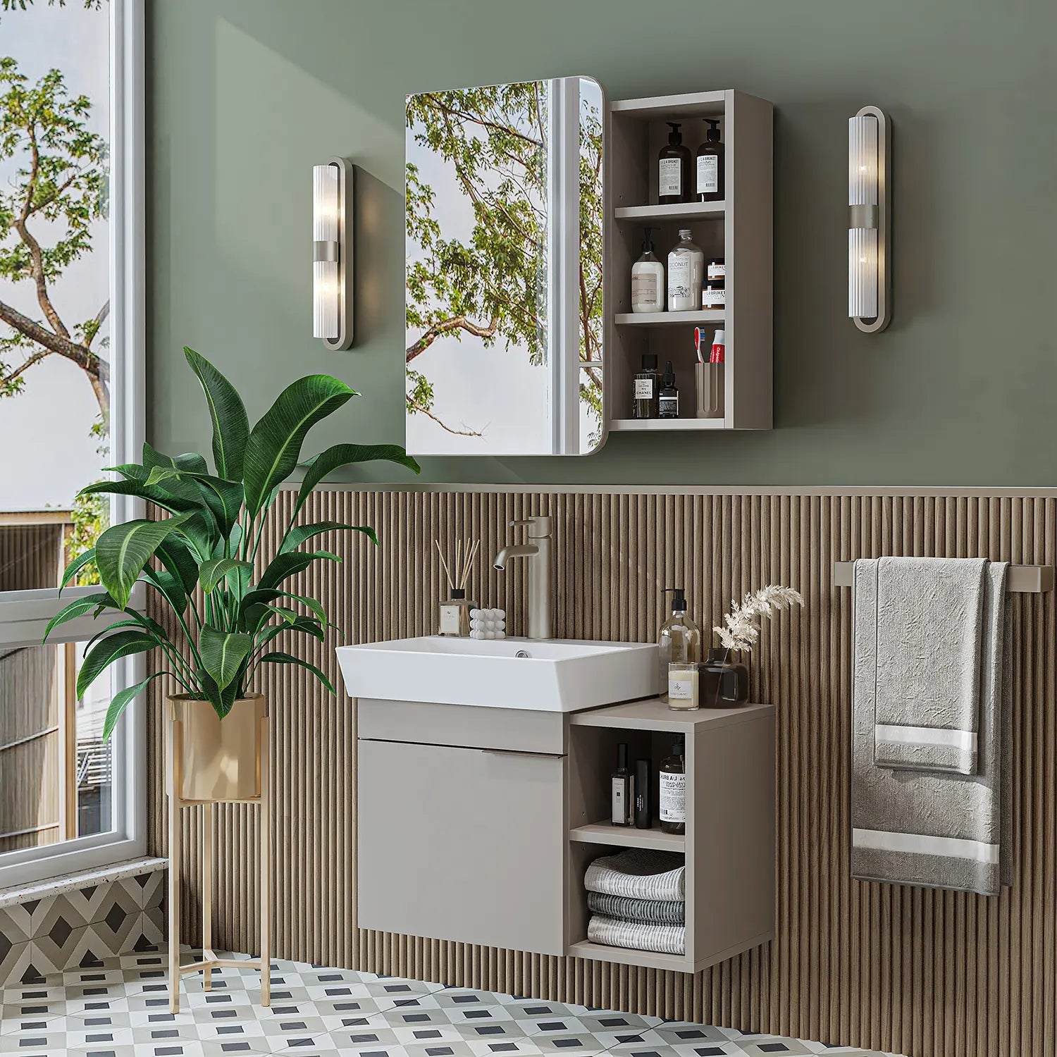 Lavabolu Banyo Dolabı 2li Set - Likya - Roomartbanyo dolabı2937