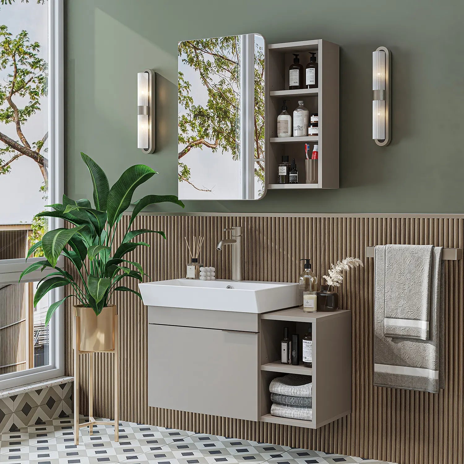 Lavabolu Banyo Dolabı 2li Set - Likya - Roomartbanyo dolabı2938