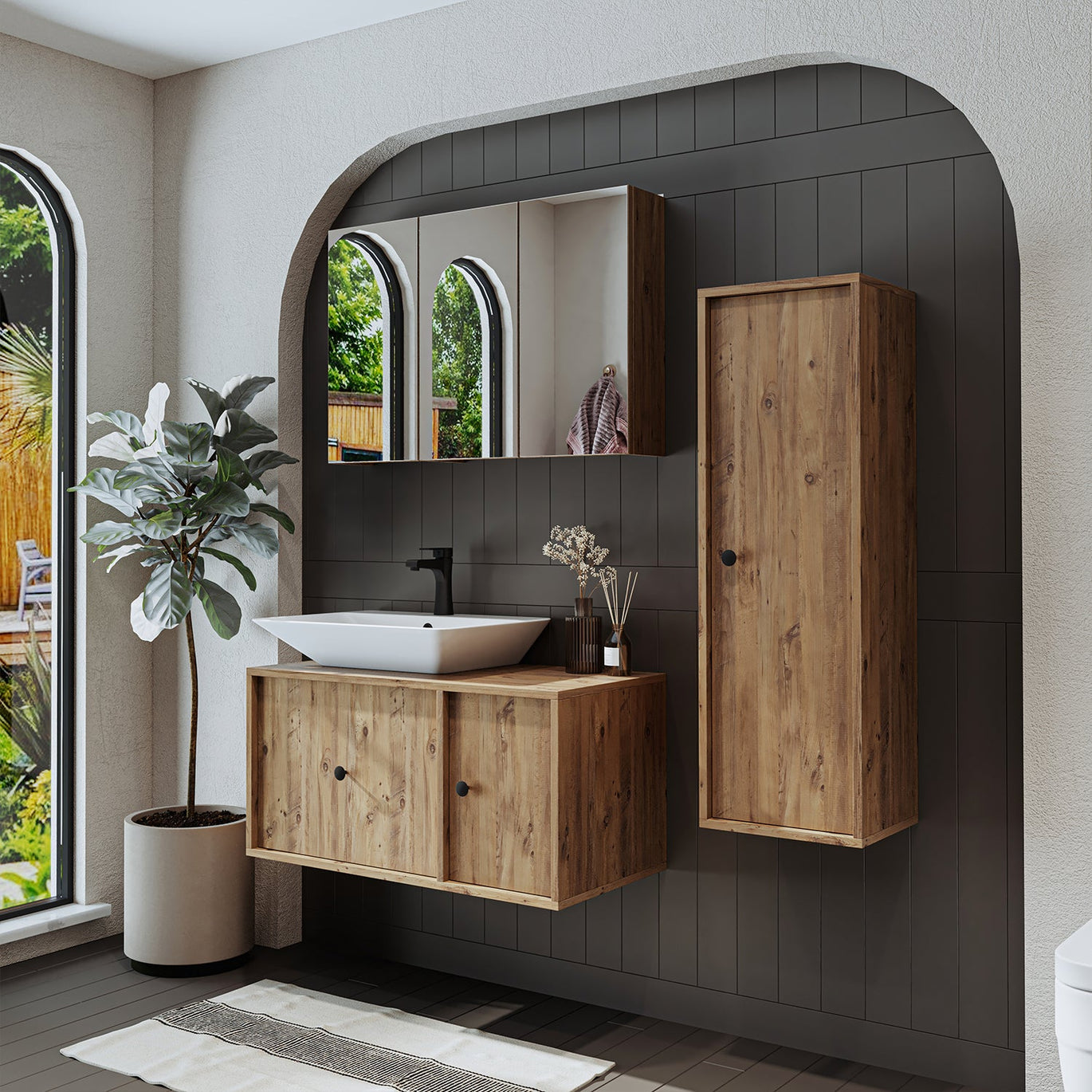 Gusto 3'lü Lavabolu Banyo Dolabı Seti | Roomartstore