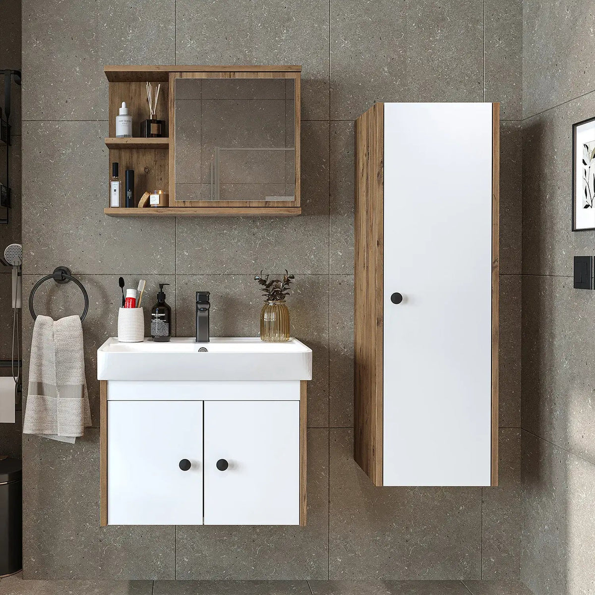 Lavabolu Banyo Dolabı 3lü Set - Ada - Roomartbanyo dolabı2870